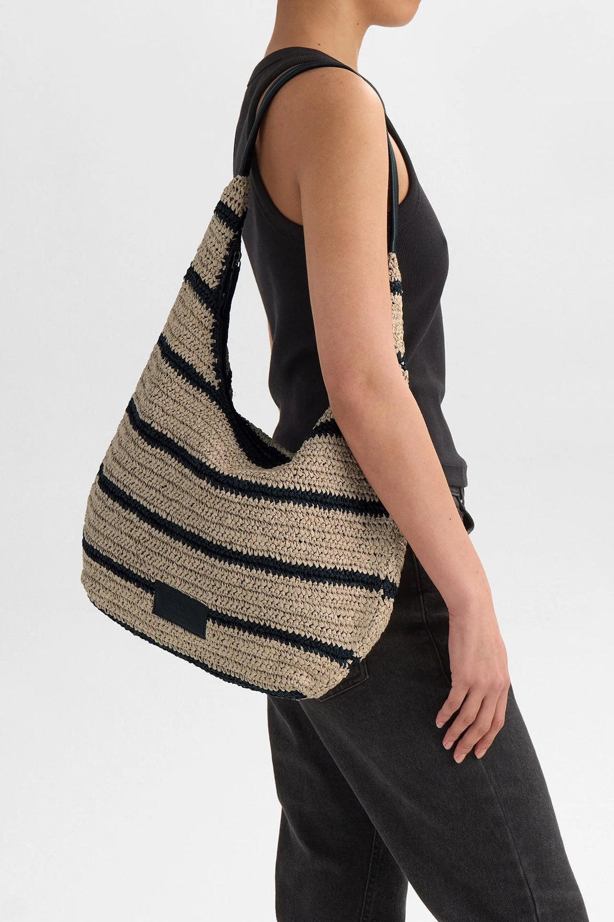 Solea Bag, Raffia - Natural/ Black mix