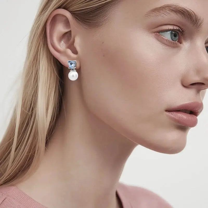 Emo Shiny Silver Earrings, Light Blue / White Pearl Dyrberg/Kern NZ