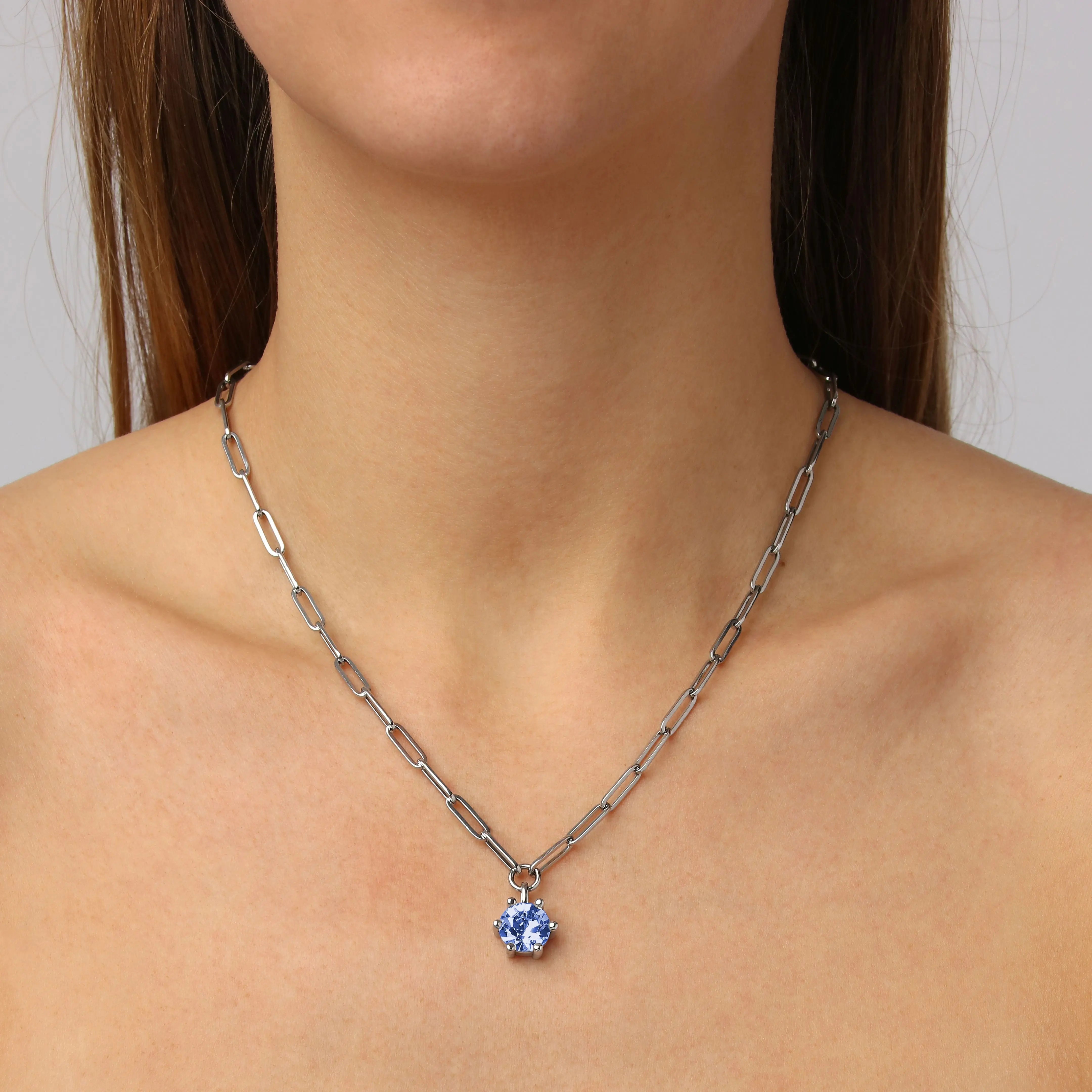 Tessa Shiny Silver Pendant Necklace, Light Blue Dyrberg/Kern NZ