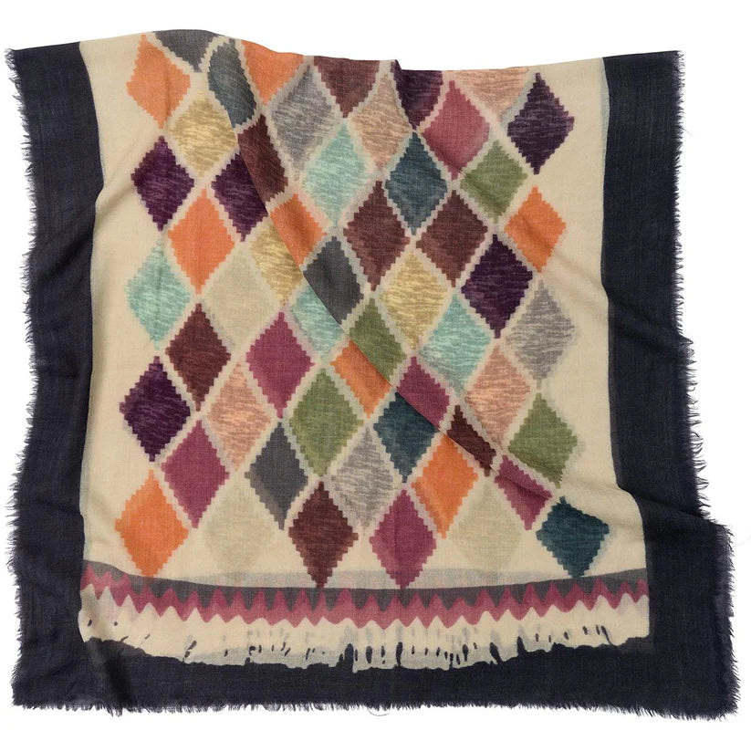 Diamonds Wool Scarf, Black Multi Bella Ballou NZ