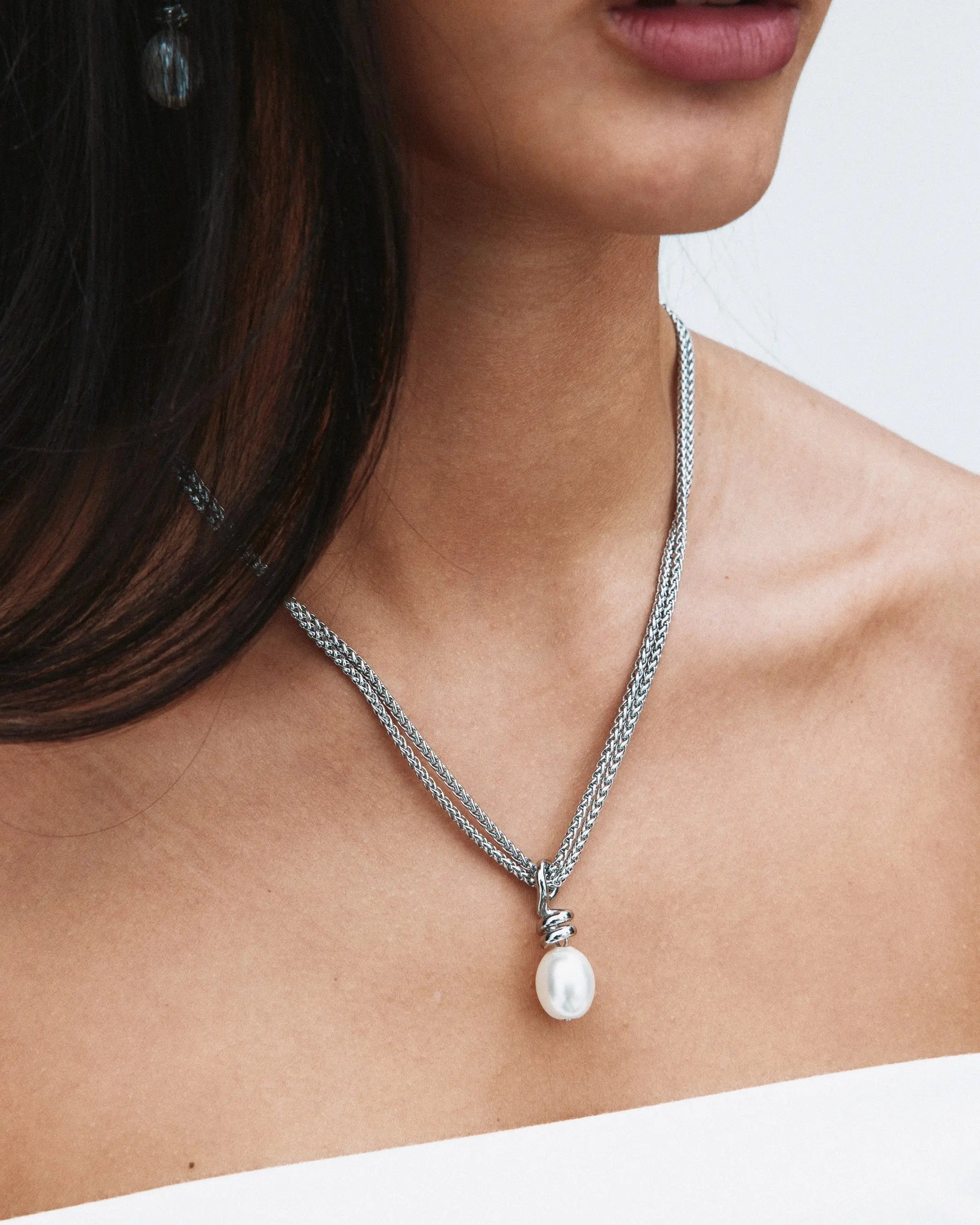 Swivel Necklace Pearl L Steel EdbladNZ