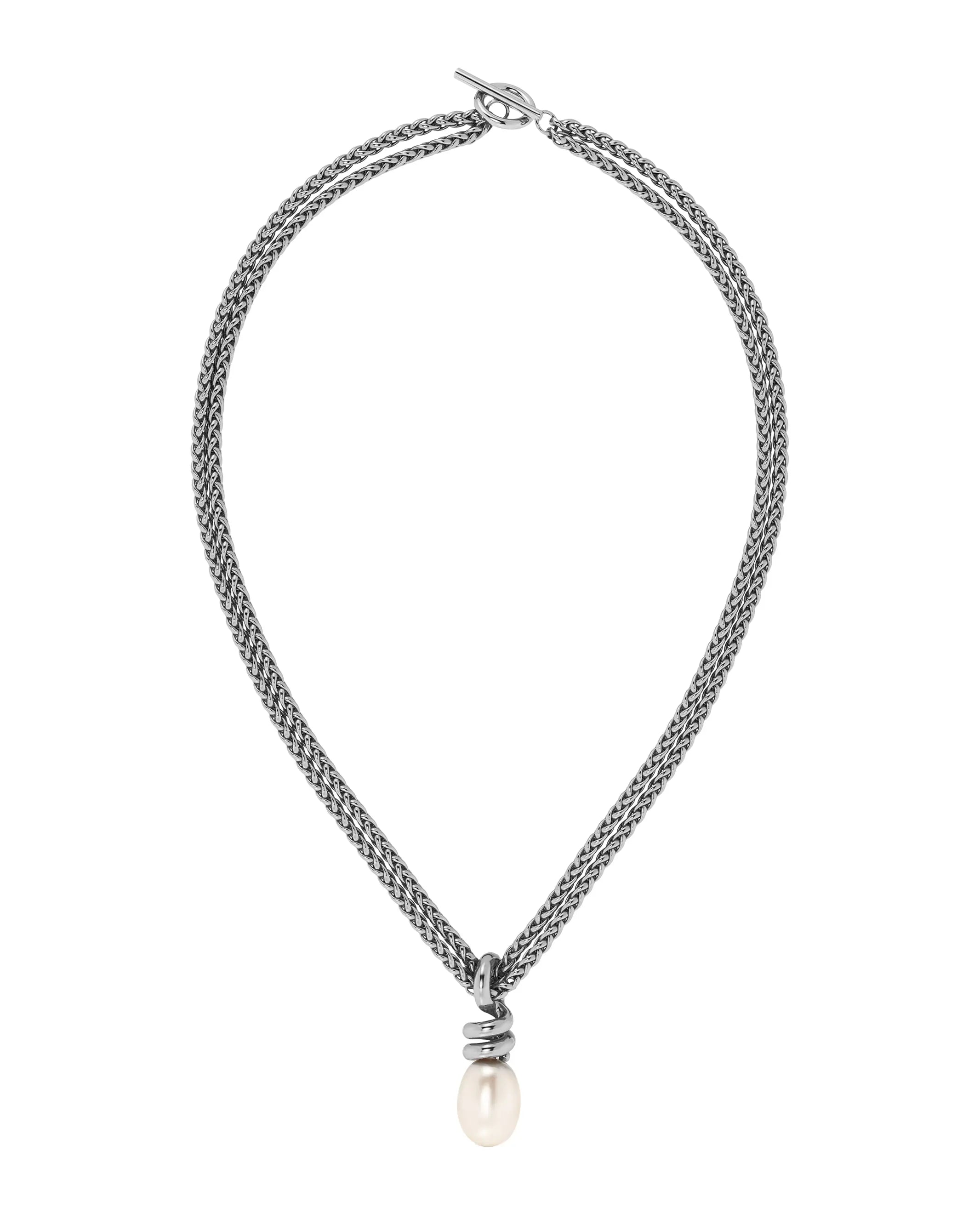 Swivel Necklace Pearl L Steel EdbladNZ