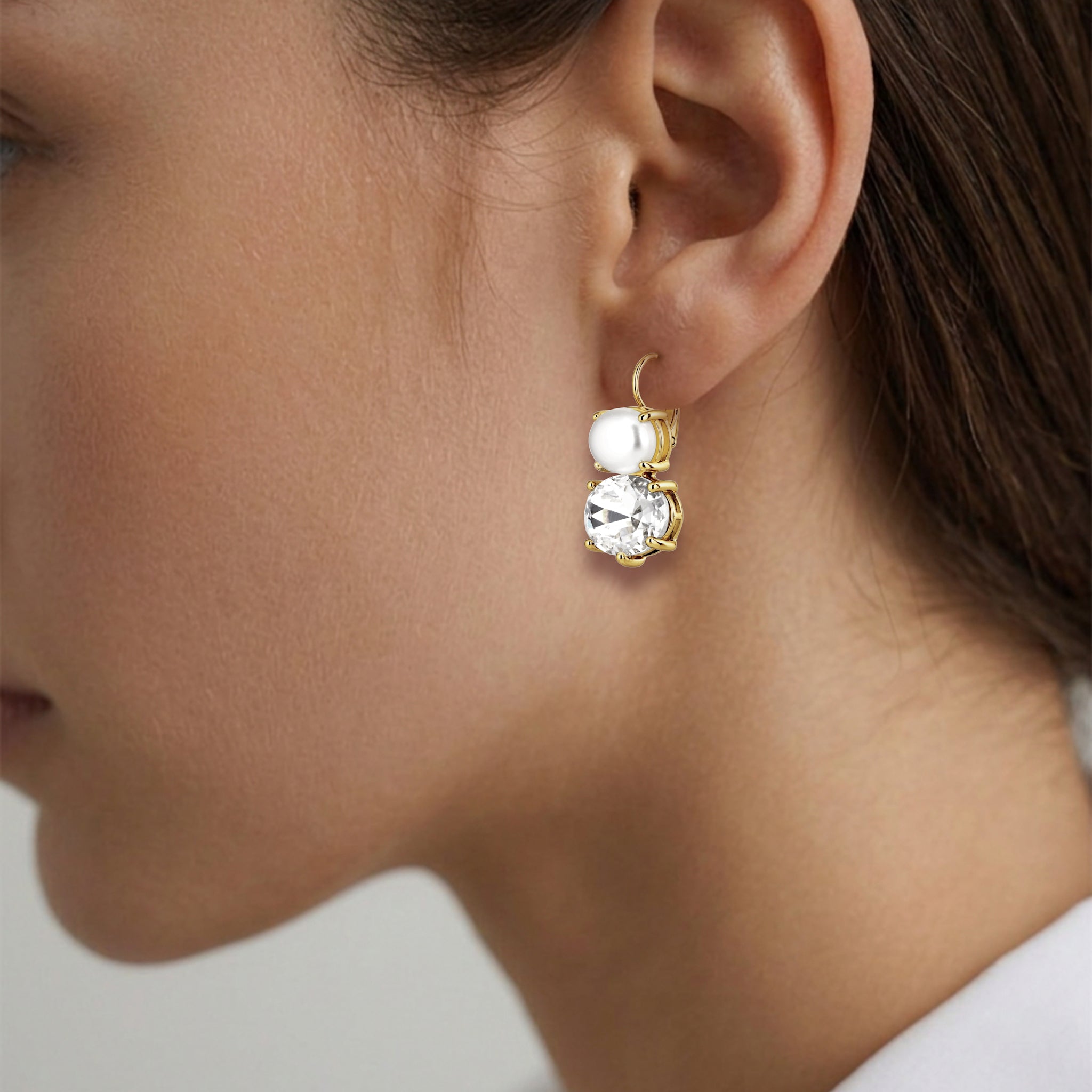 Globule Gold French Hook Earrings – Crystal / Pearl
