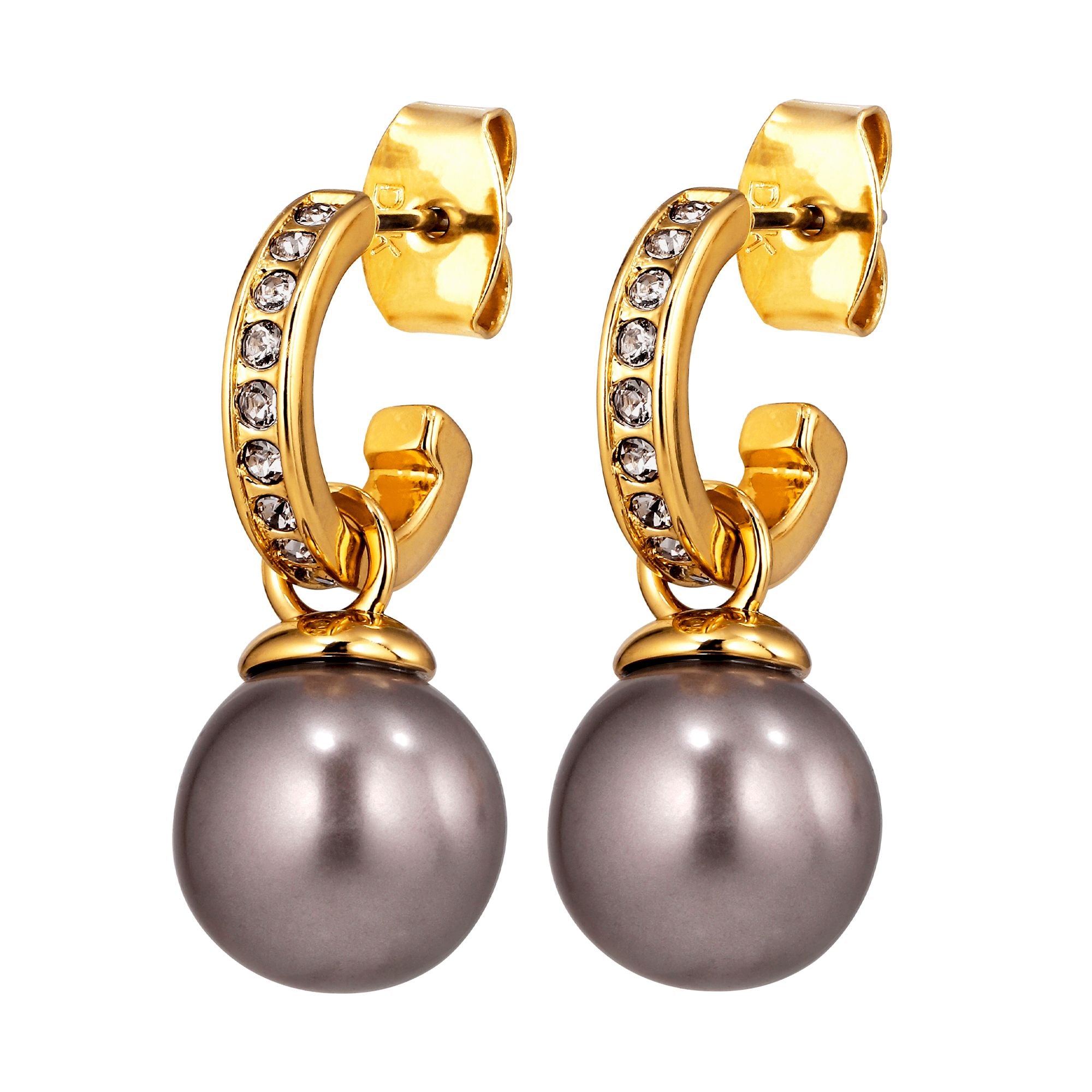 Liora Gold Stud Earrings – Grey Pearl