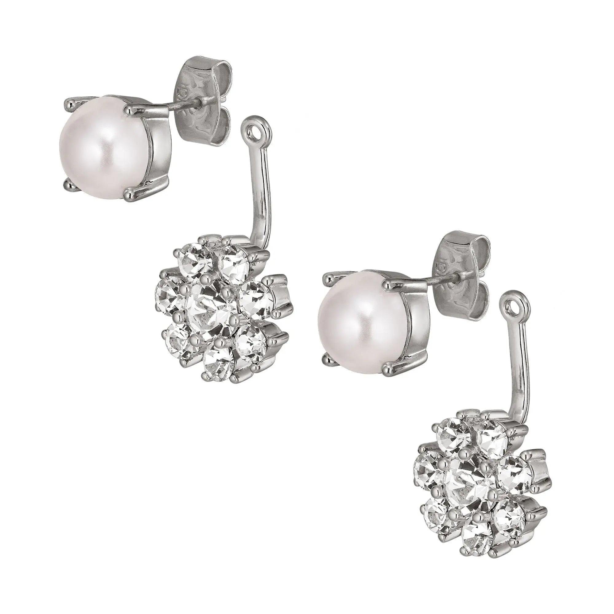 Floss Shiny Silver Earrings - Crystal / White Pearl - Dyrberg/Kern NZ