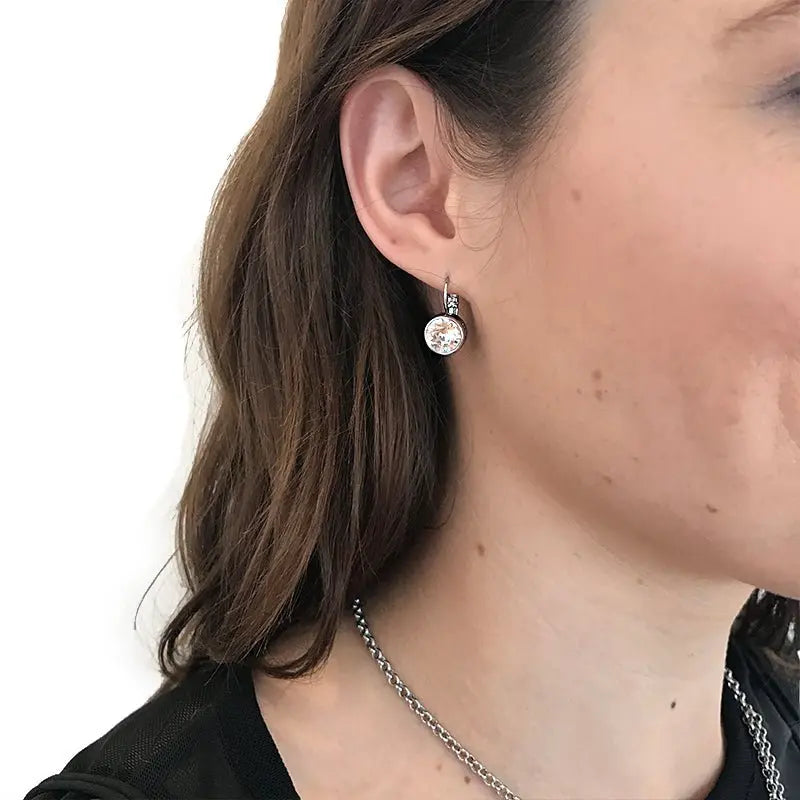 Louise Shiny Silver Earrings - Crystal - Dyrberg/Kern NZ