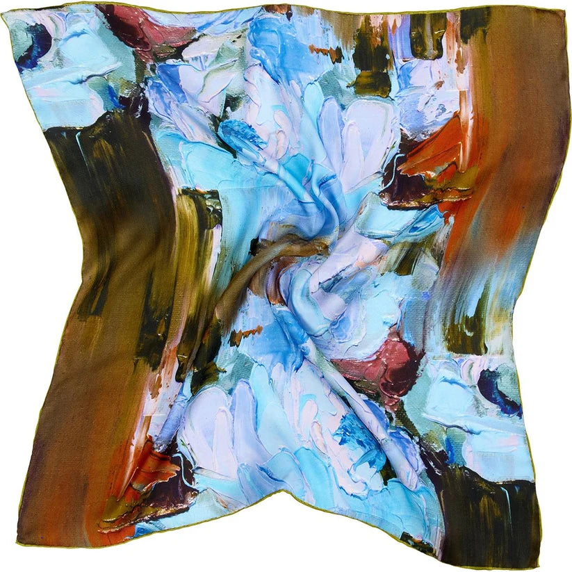 Painted Roses Silk Scarf - Blue