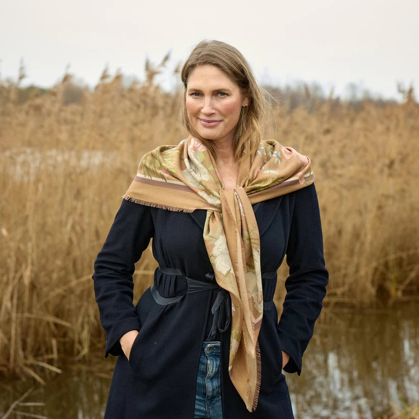 Living Garden Silk/ Wool Scarf - Camel