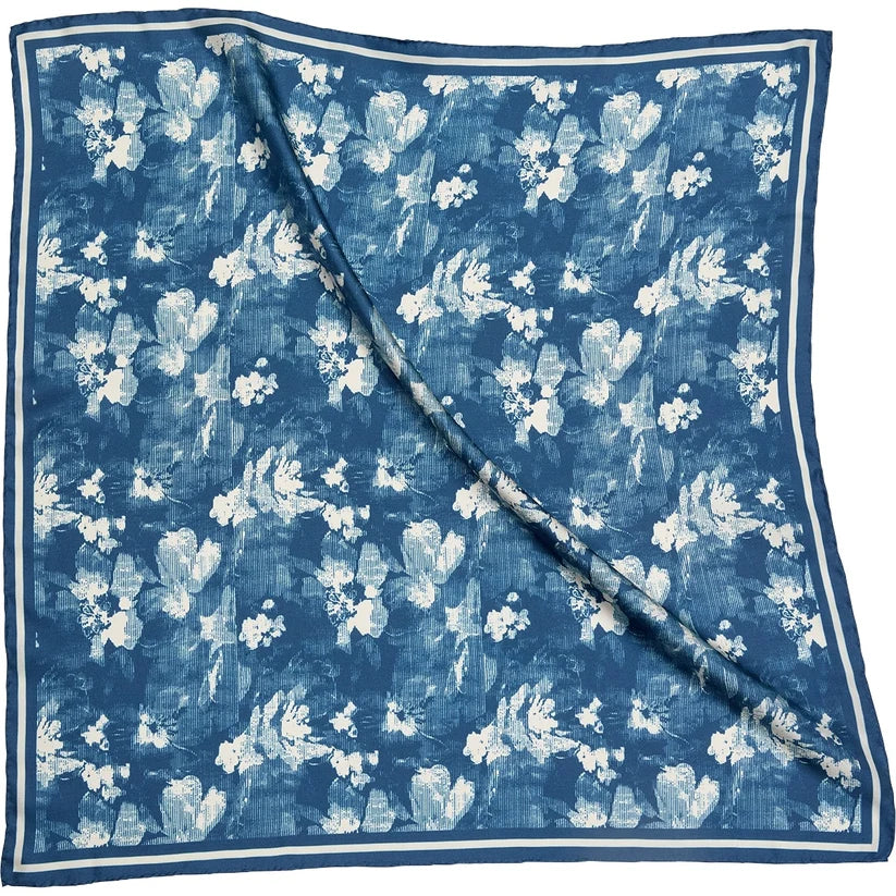 Flower Bed Silk Twill Scarf - Blue