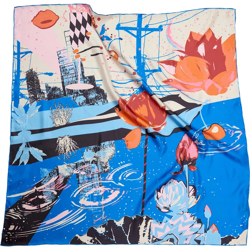 City Light Silk Scarf - Blue