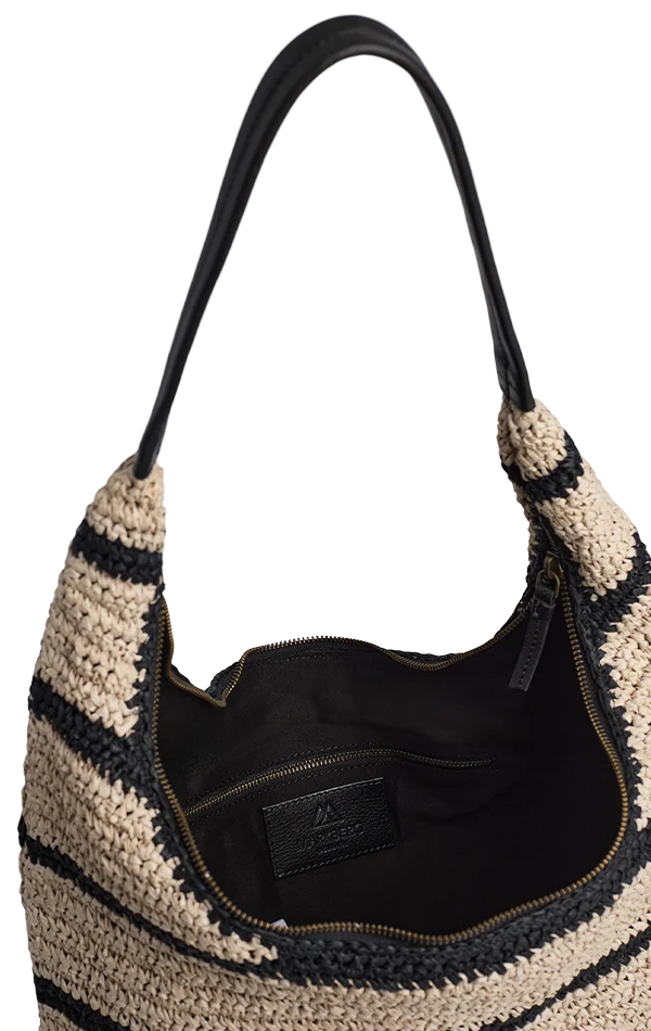 Solea Bag, Raffia - Natural/ Black mix