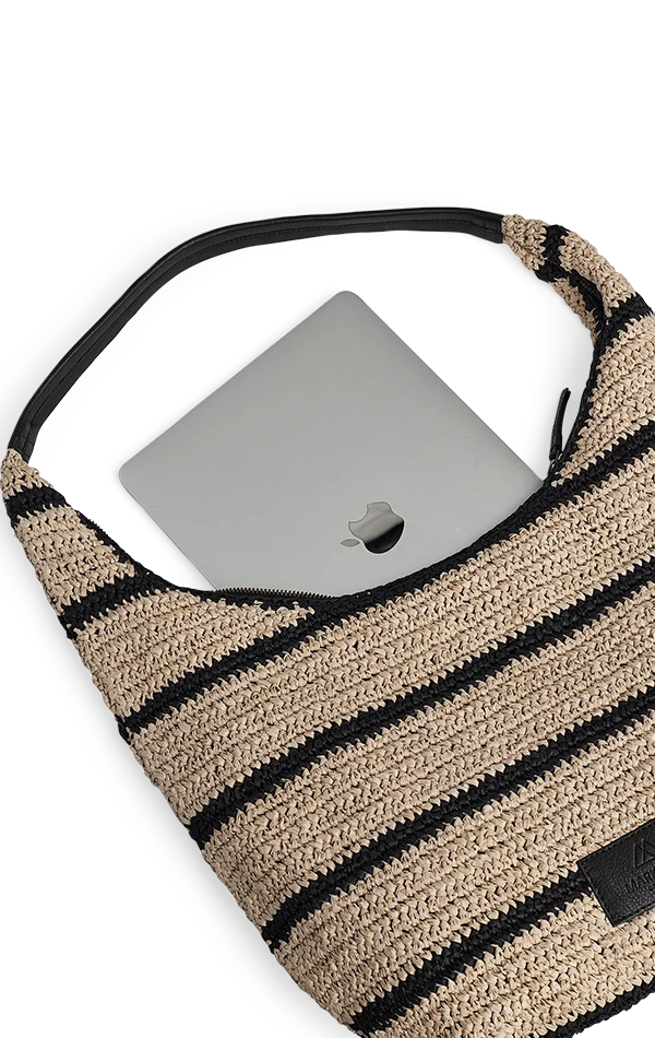Solea Bag, Raffia - Natural/ Black mix