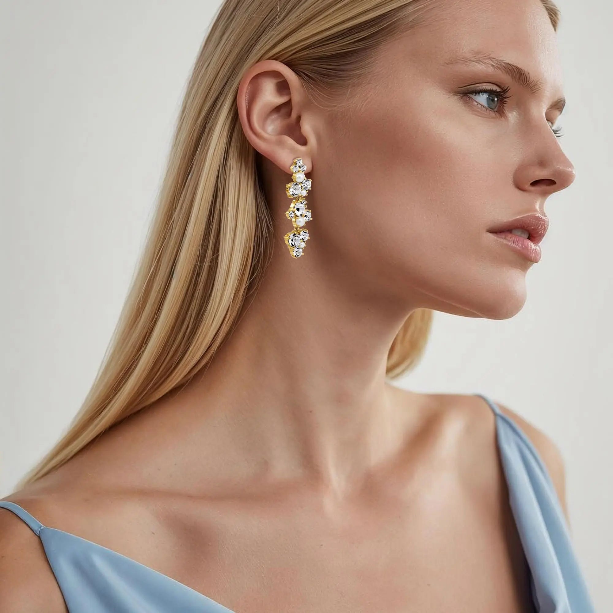 Mayhem Gold Earrings, Crystal / White Pearl Dyrberg/Kern NZ