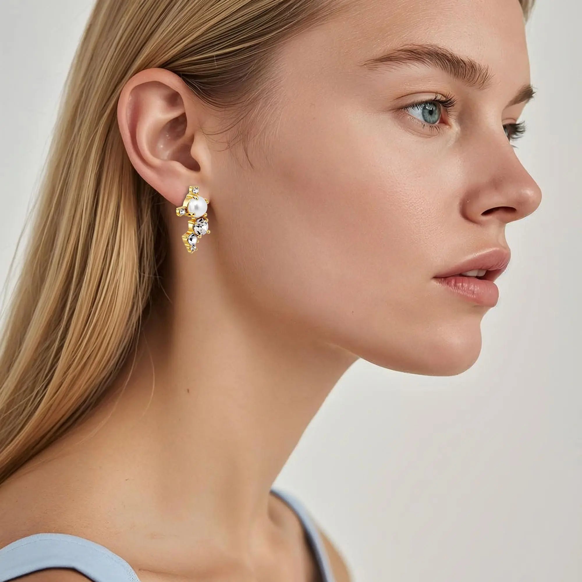 Curra Gold Statement Earrings, Crystal / White Pearl Dyrberg/Kern NZ