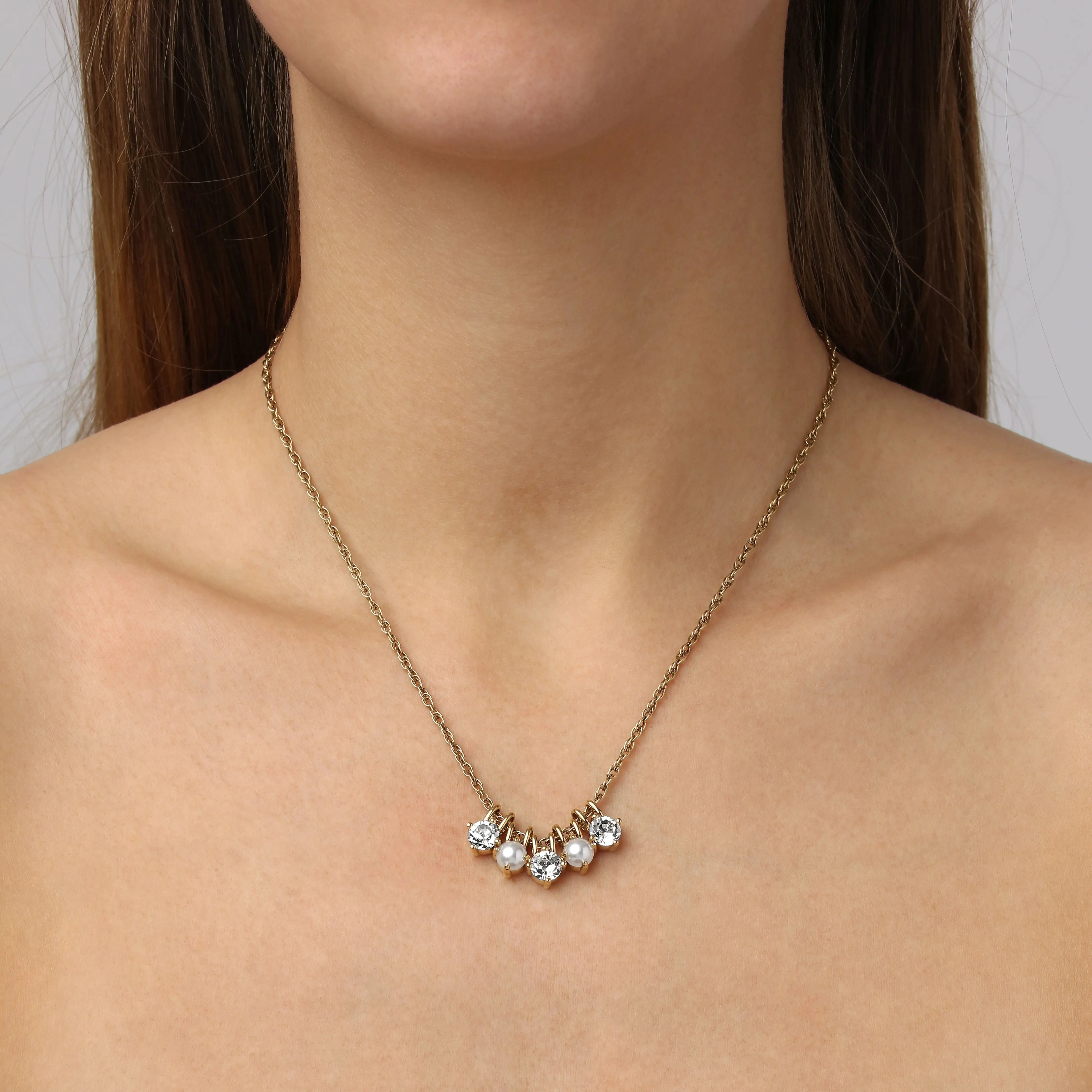 Phila Gold Necklace, Crystal / White Pearl Dyrberg/Kern NZ