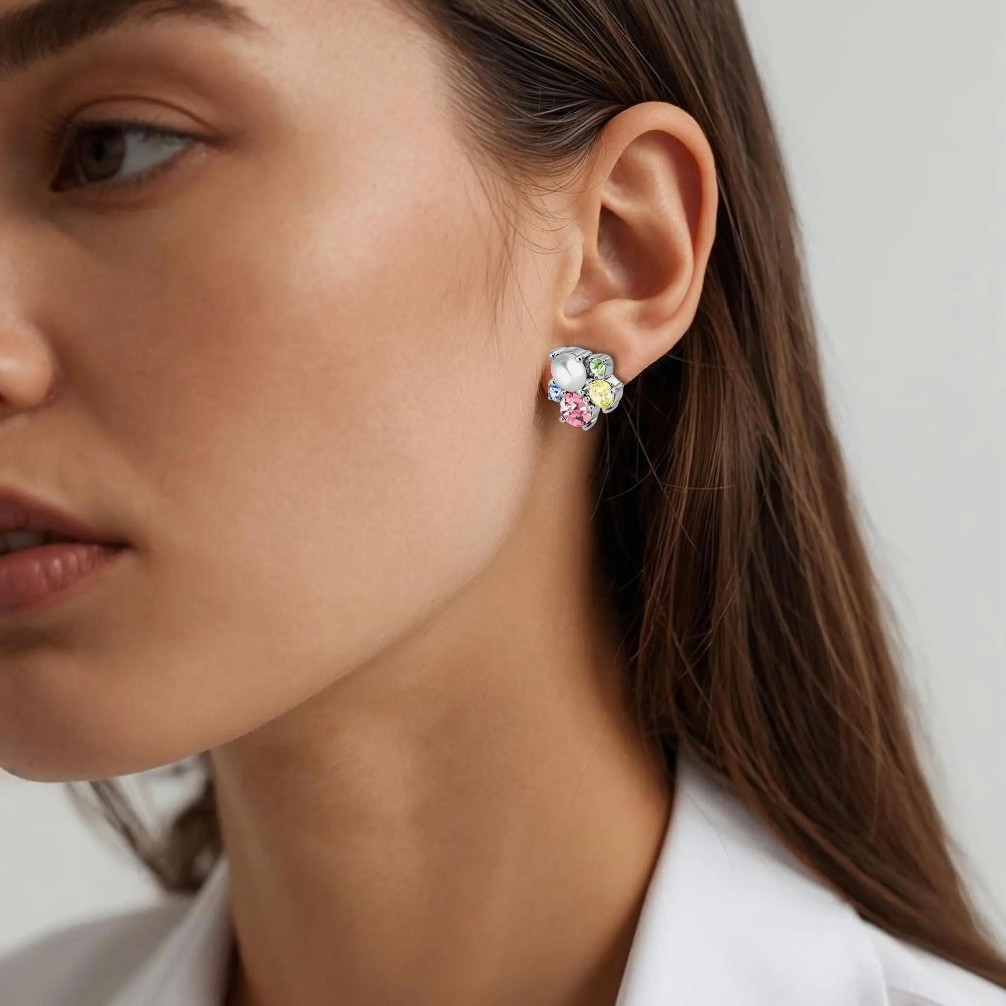 Minnie Shiny Silver Stud Earrings, Pastel Dyrberg/Kern NZ