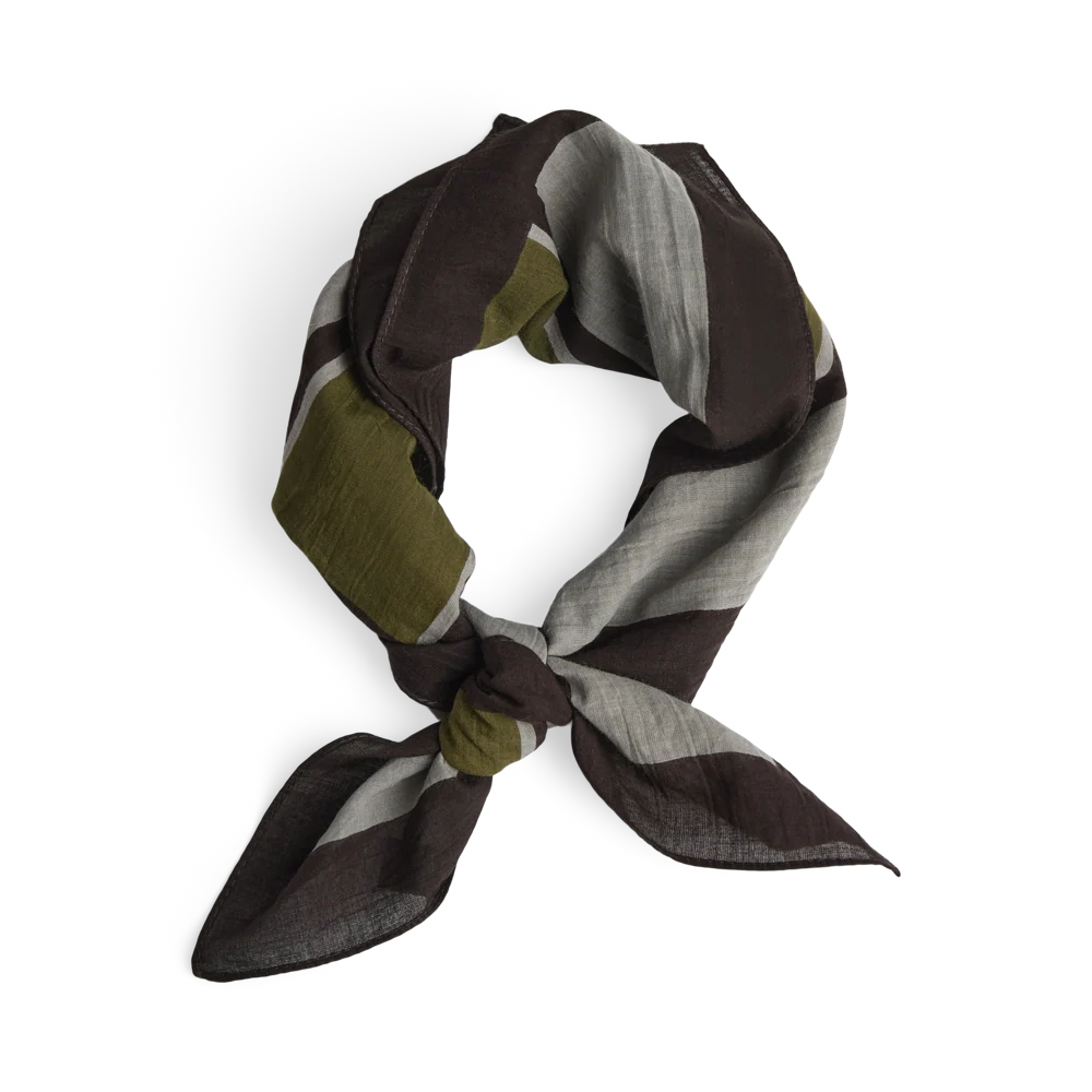 Kyoto Scarf, Stripe - Ivy Green with Grey