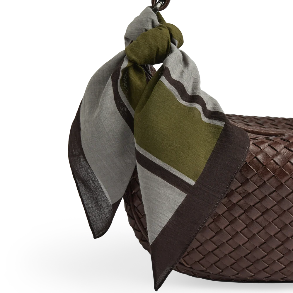 Kyoto Scarf, Stripe - Ivy Green with Grey