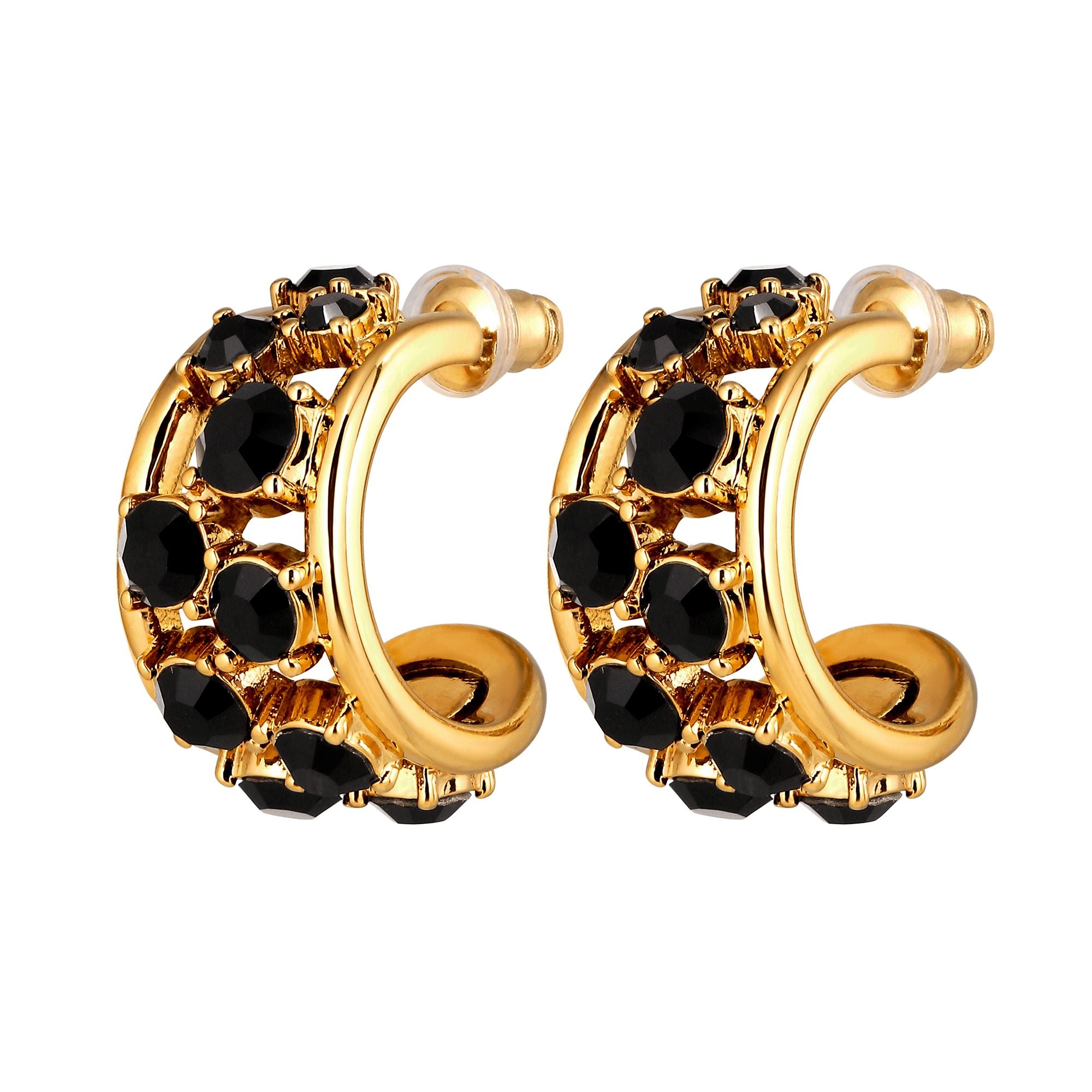 Astor Gold Hoop Earrings, Black