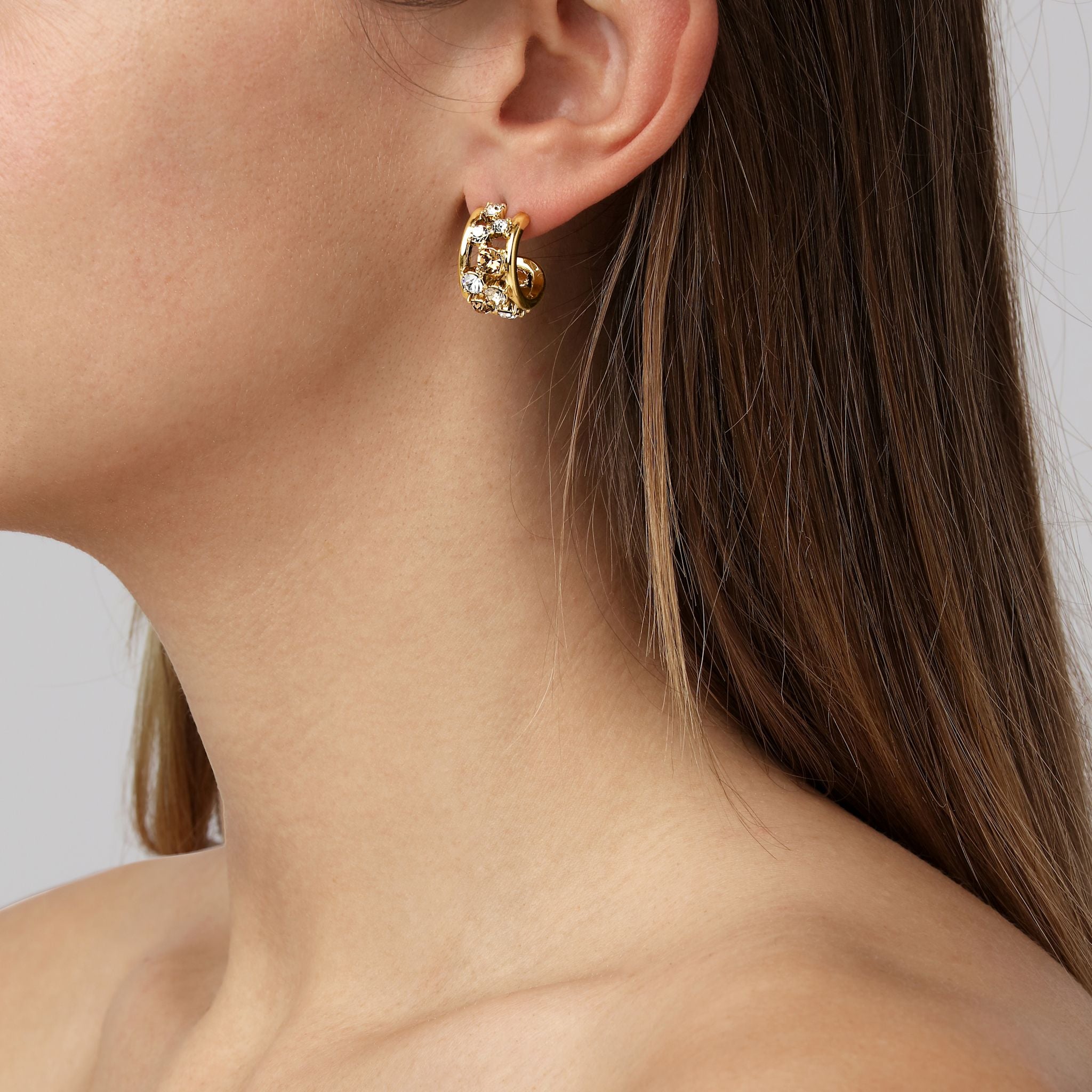 Astor Gold Hoop Earrings, Black