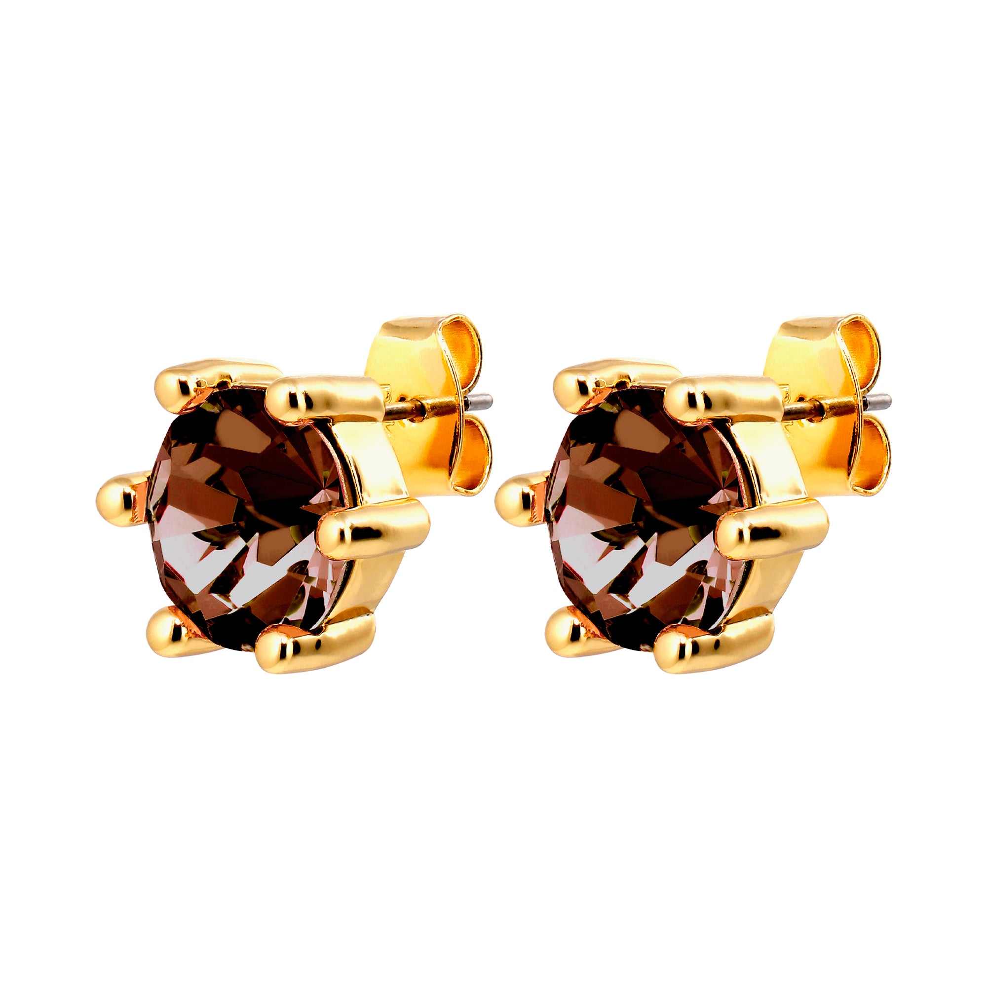 Craze Gold Stud Earrings - Brown