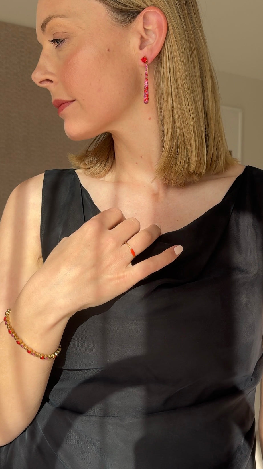 Elysia Gold Earrings - Red Mix