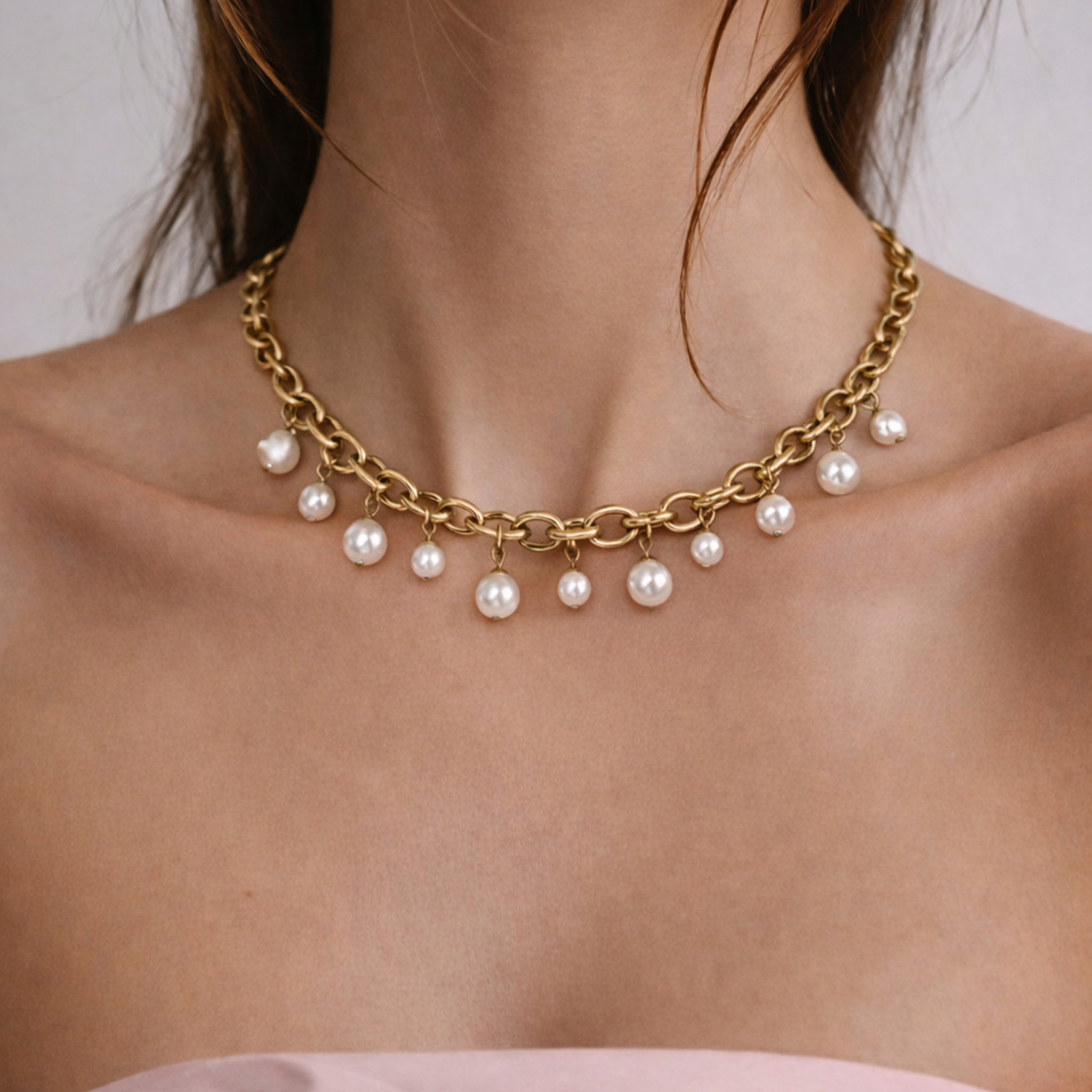 Elena Gold Necklace - White Pearl