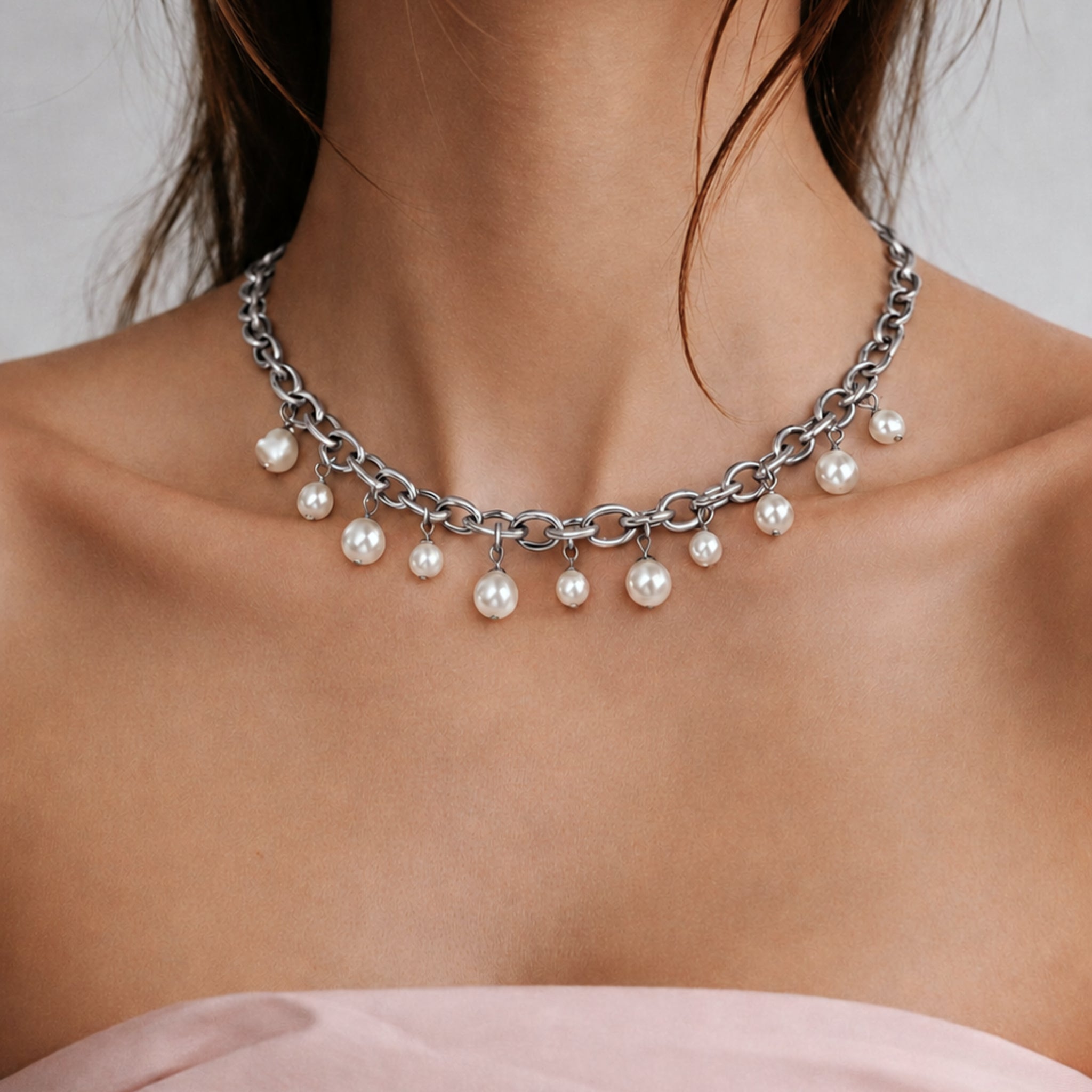Elena Silver Necklace - White Pearl