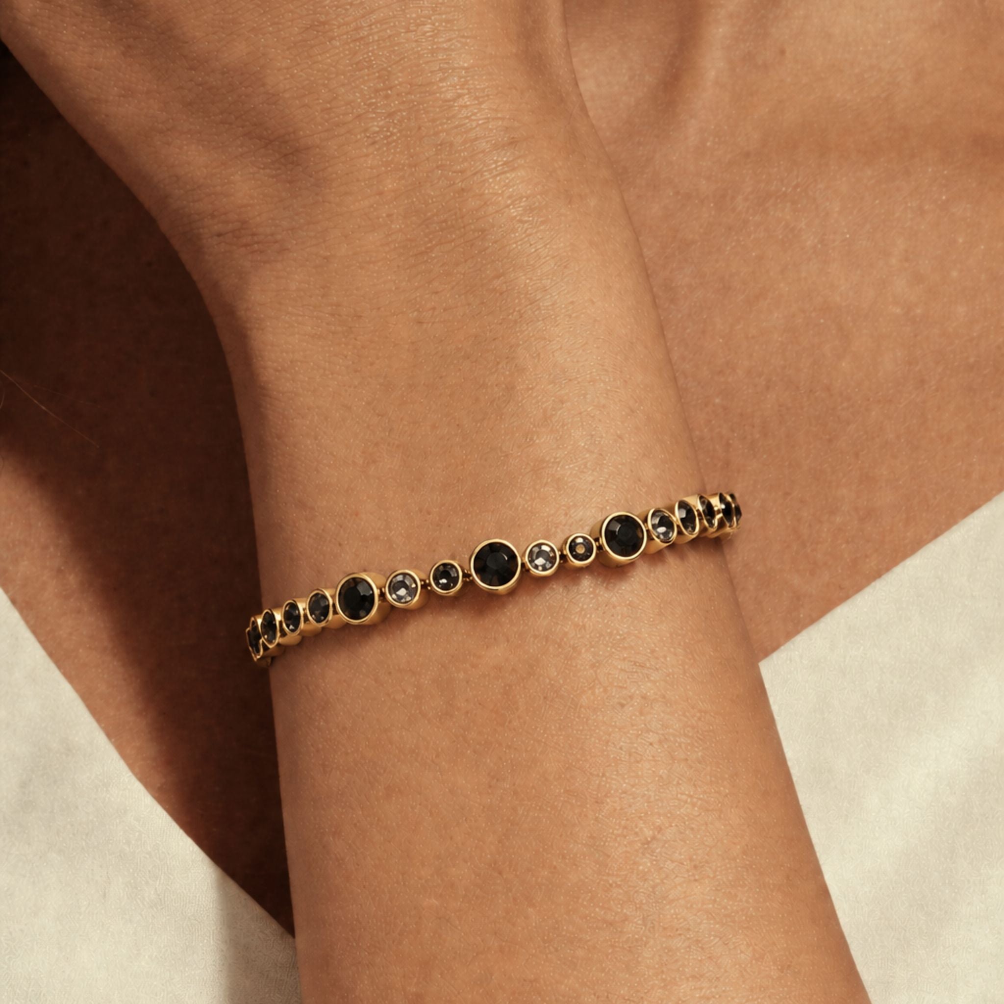 Esina Gold Tennis Bracelet - Black Mix