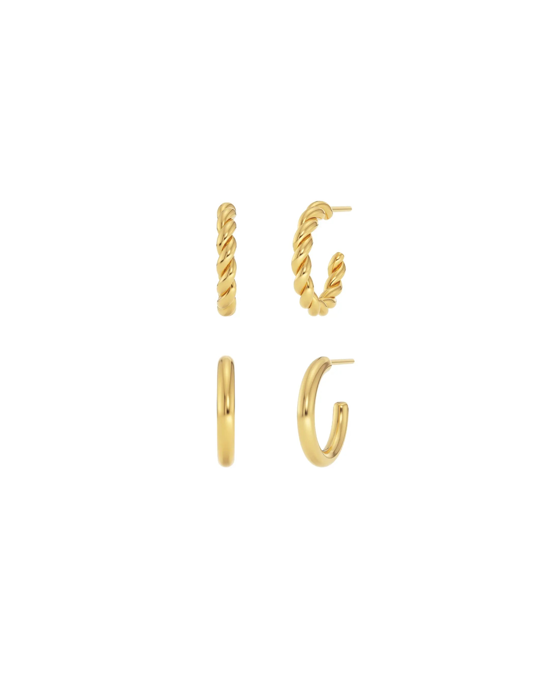 Duo Pair Creole Earrings Gold Edblad