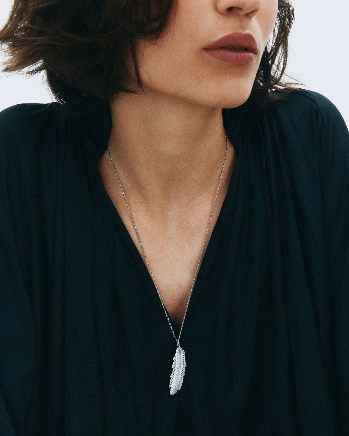 Feather Necklace L Silver