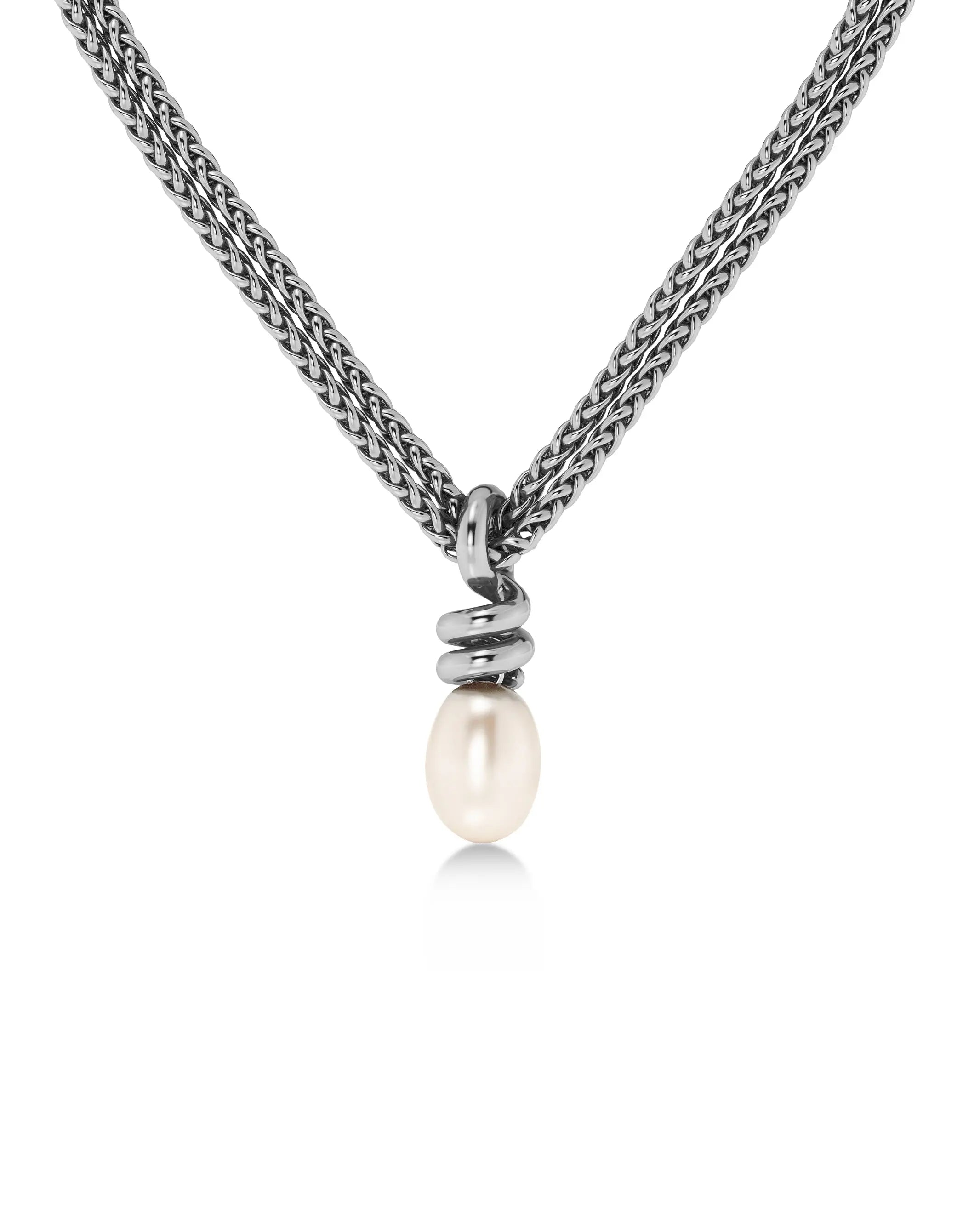 Swivel Necklace Pearl L Steel EdbladNZ