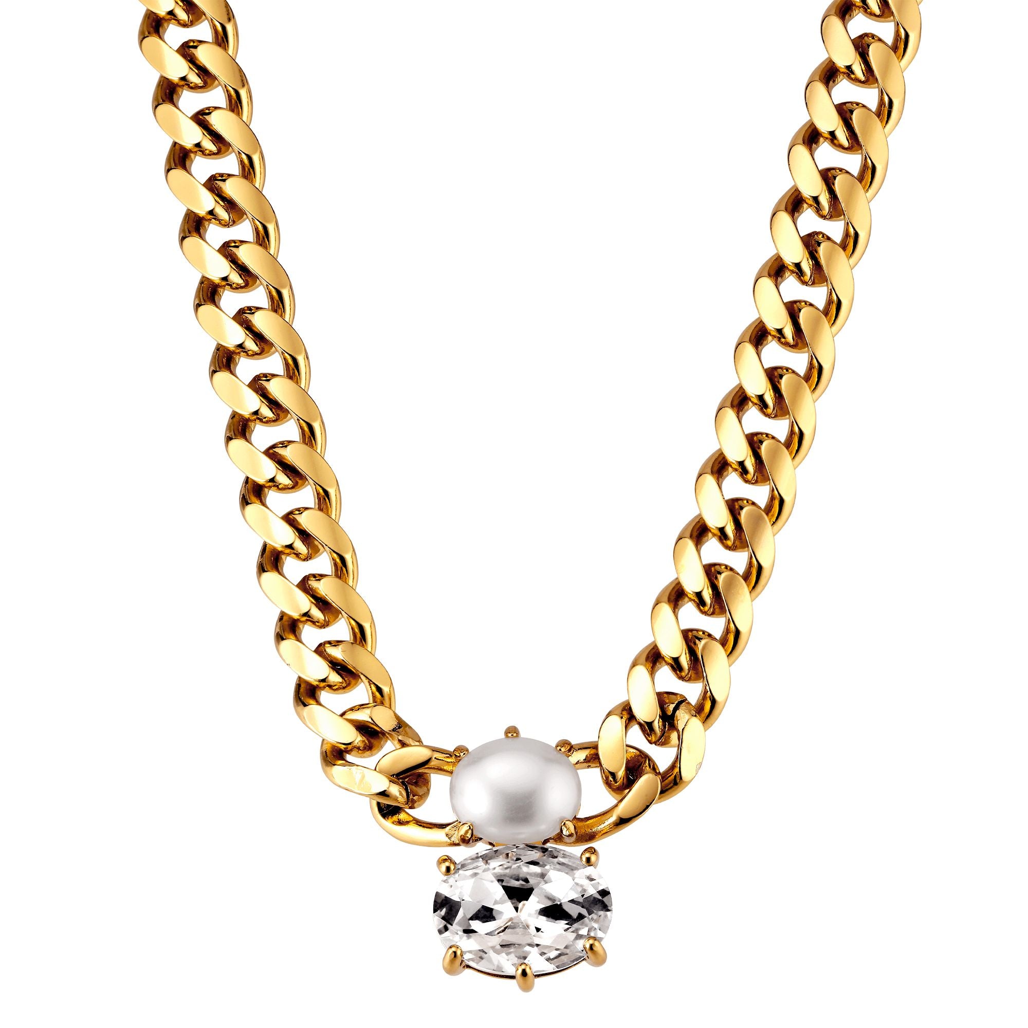 Holl Gold Necklace – Crystal / White Pearl