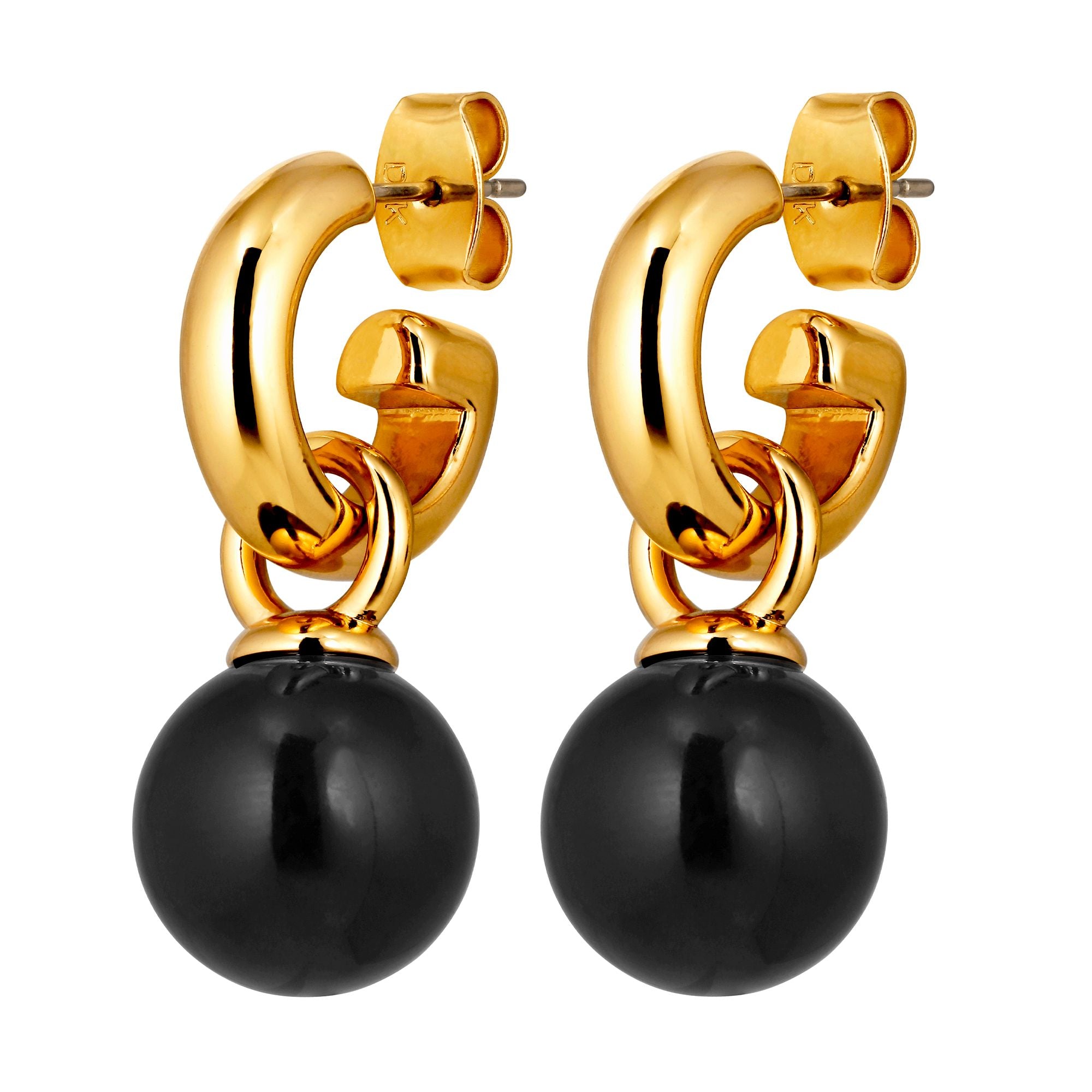 Lona Gold Stud Earrings – Black