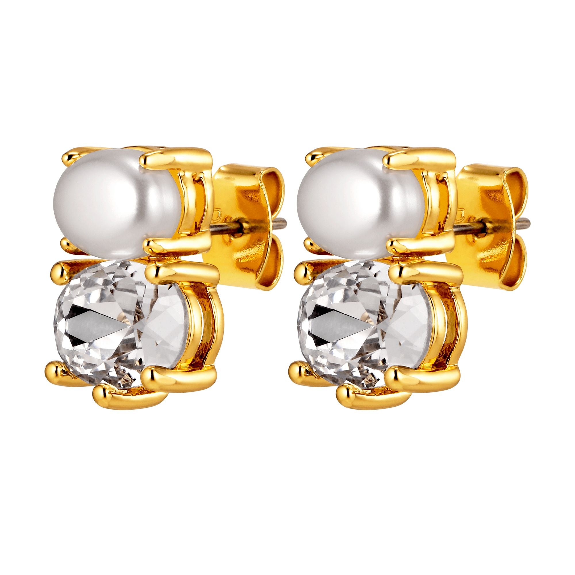 Nerida Gold Stud Earrings – Crystal / Pearl