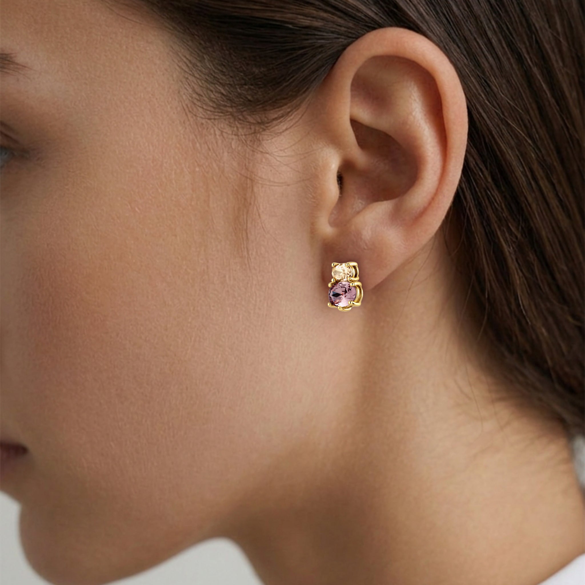 Nerida Gold Stud Earrings – Rose / Sand