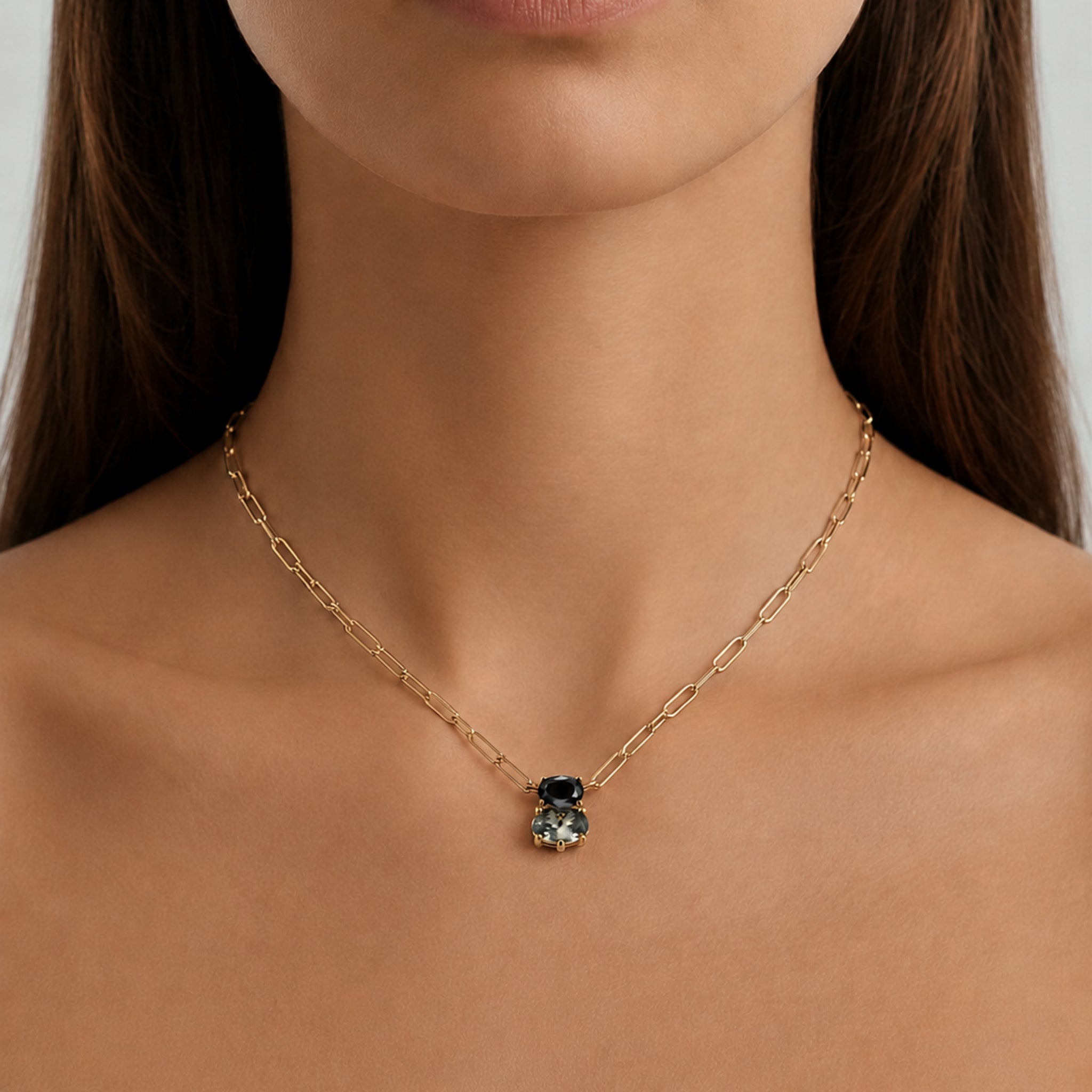 Serafine Gold Necklace – Black / Grey