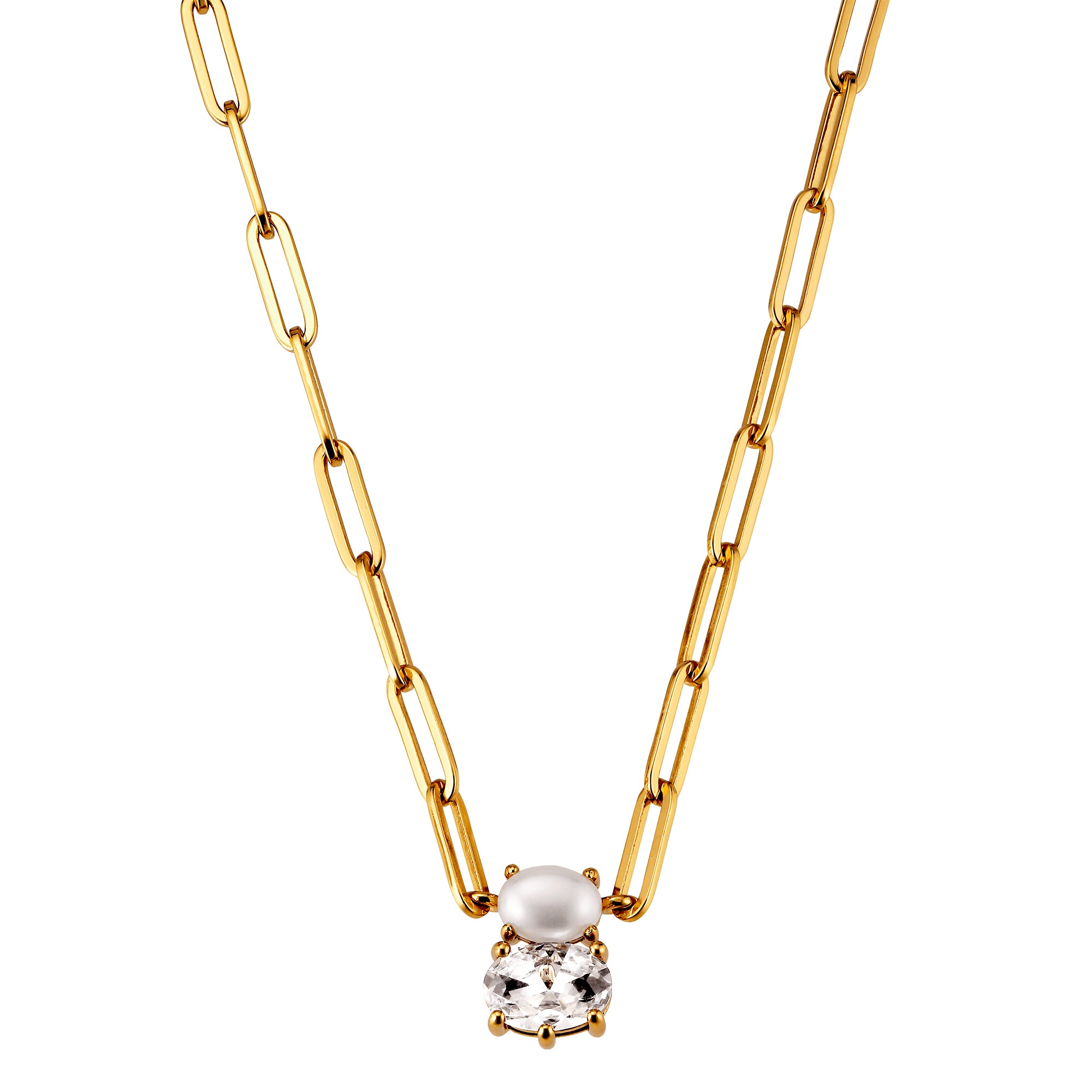 Serafine Gold Necklace – Crystal / White Pearl