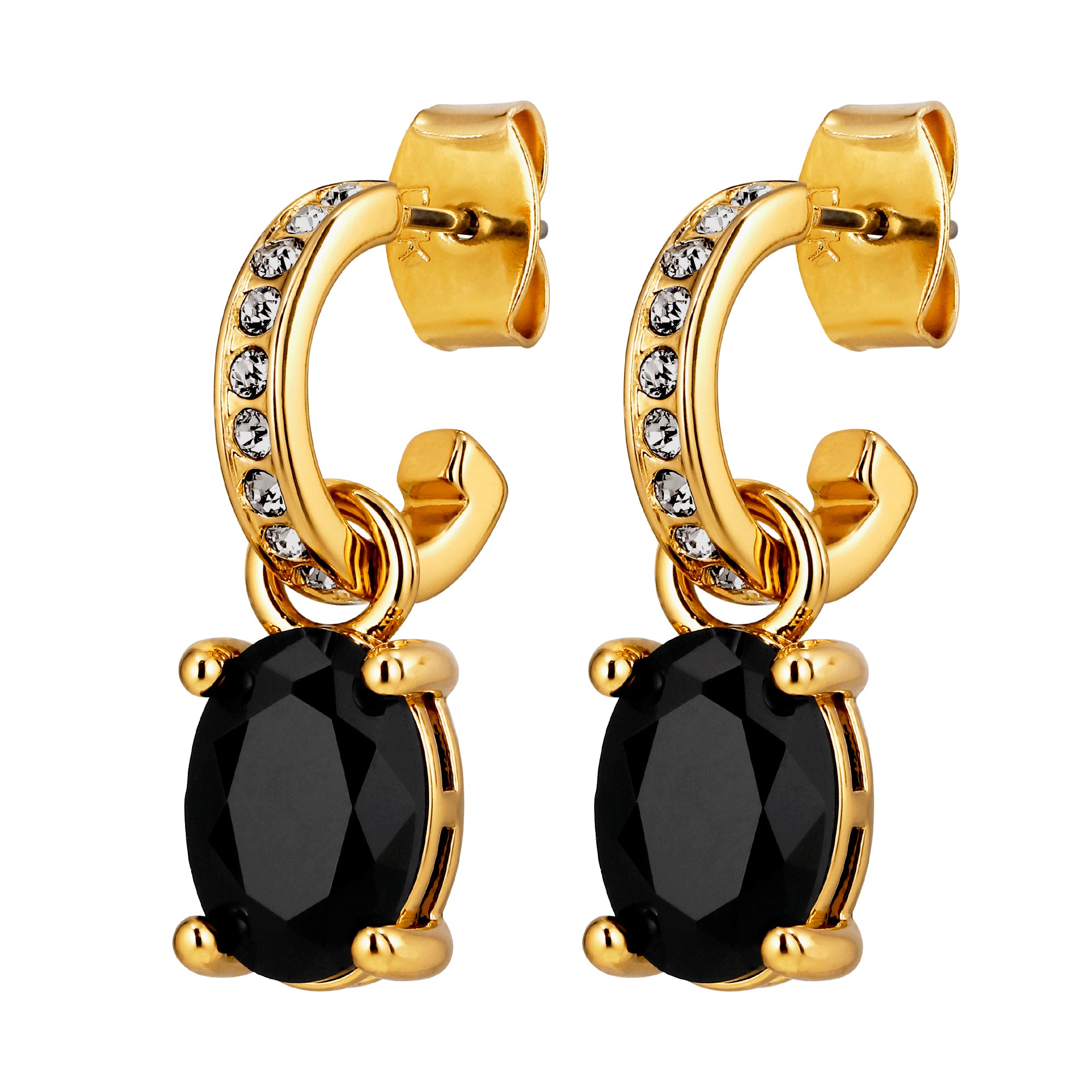 Solene Gold Stud Earrings – Black