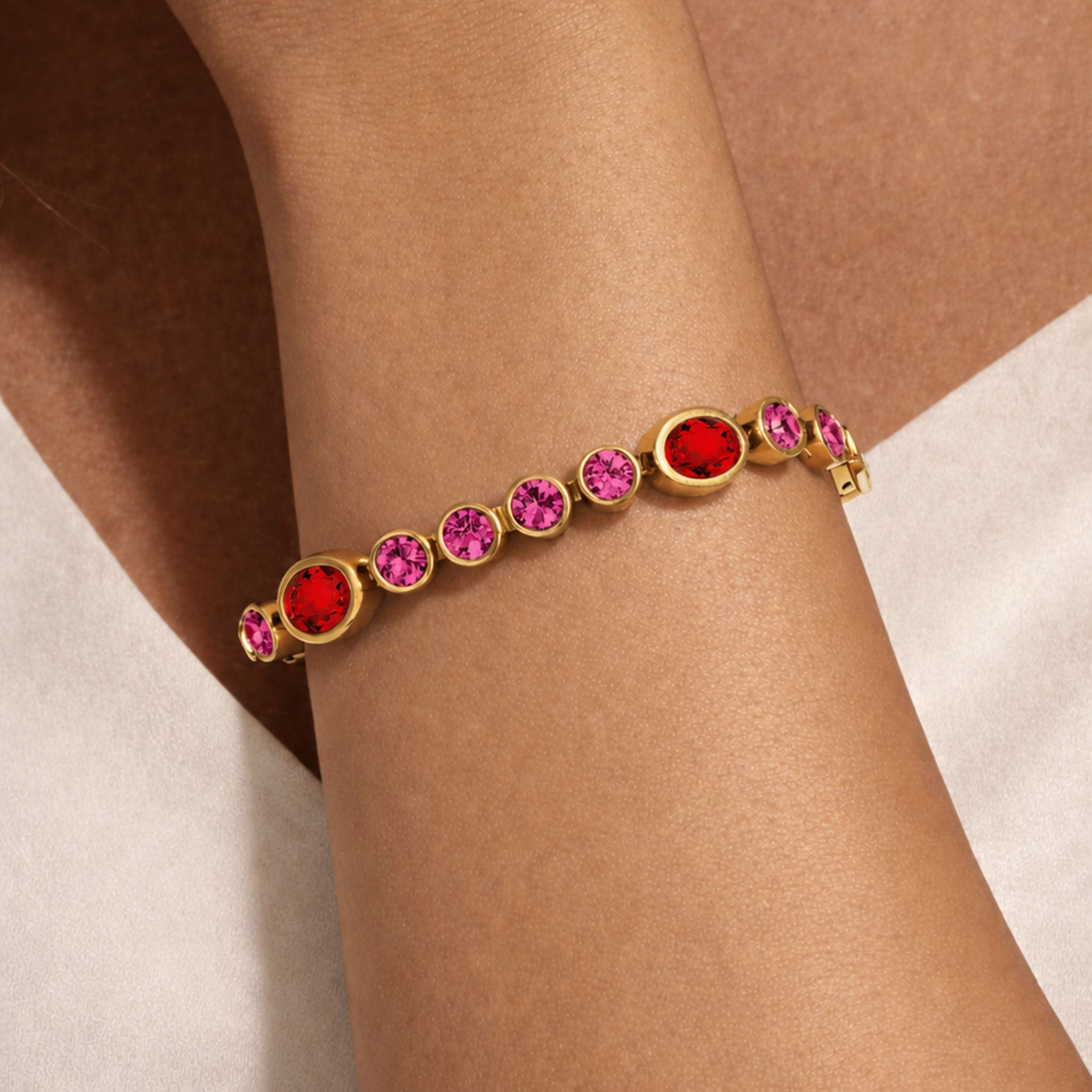 Sophia Gold Tennis Bracelet – Red Mix