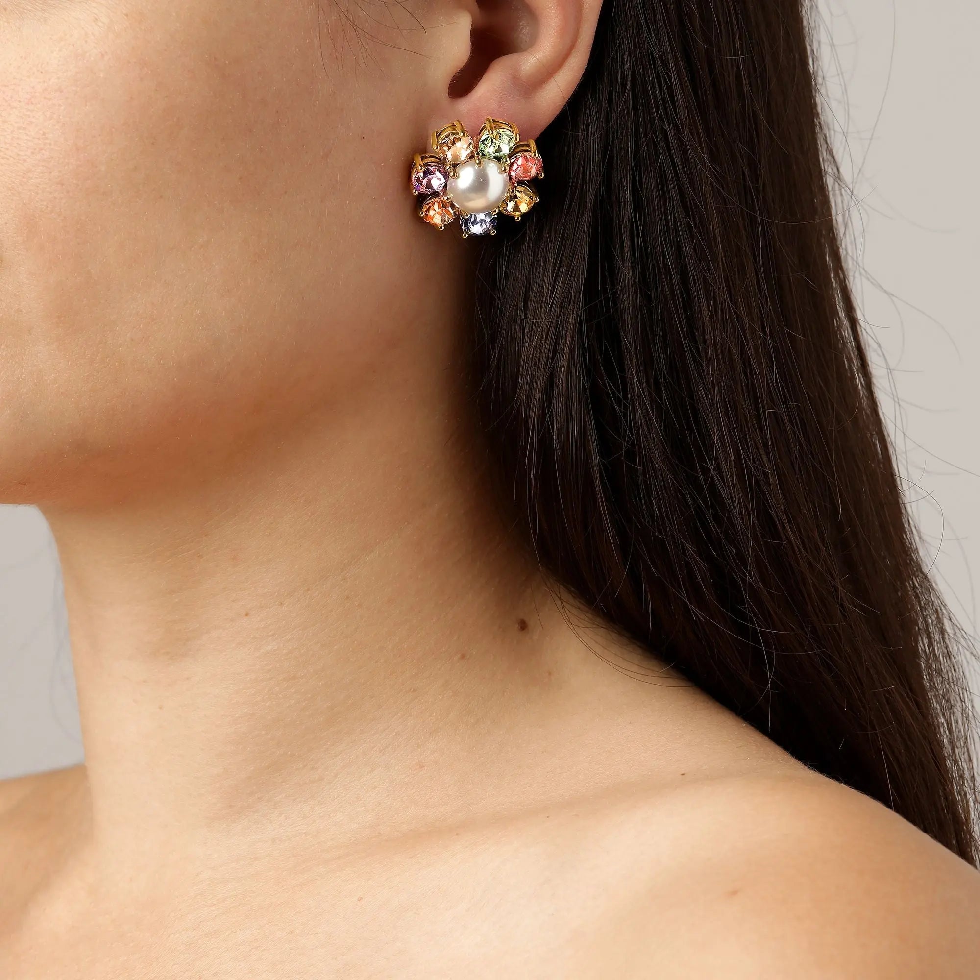 Aubra Gold Earrings - Pastel Multi / White Pearl - Dyrberg/Kern NZ