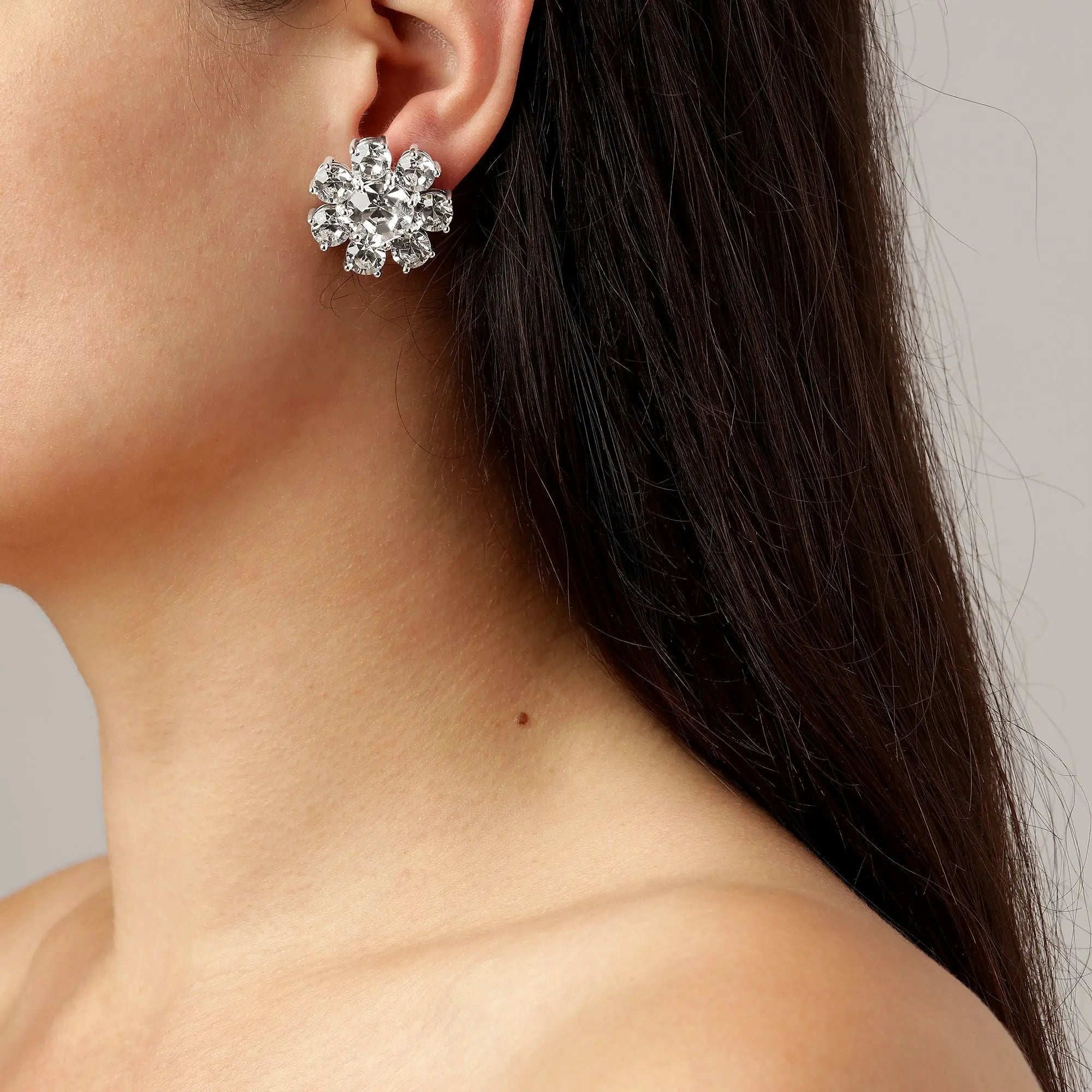 Aubra Shiny Silver Earrings - Crystal - Dyrberg/Kern NZ
