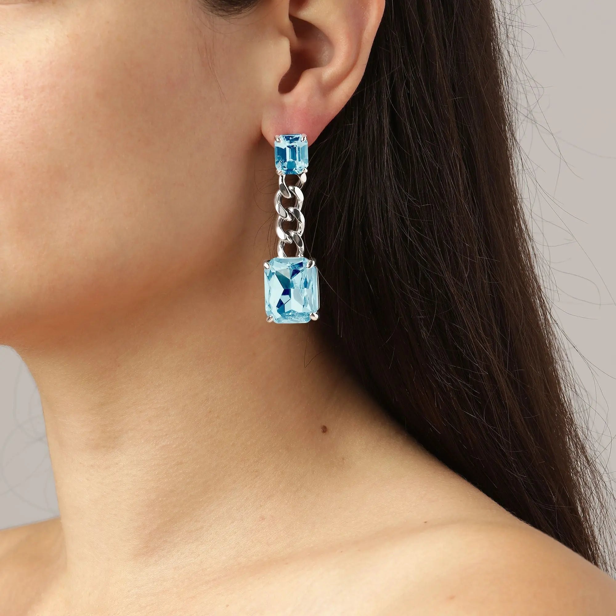 Calla Shiny Silver Earrings - Aqua - Dyrberg/Kern NZ