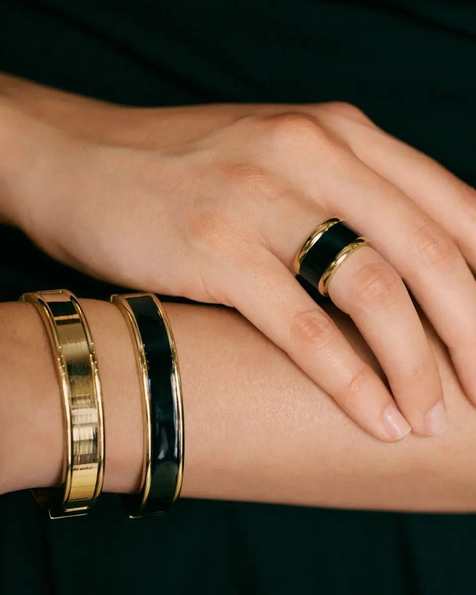 Frame Enamel Ring Black Gold Edblad NZ