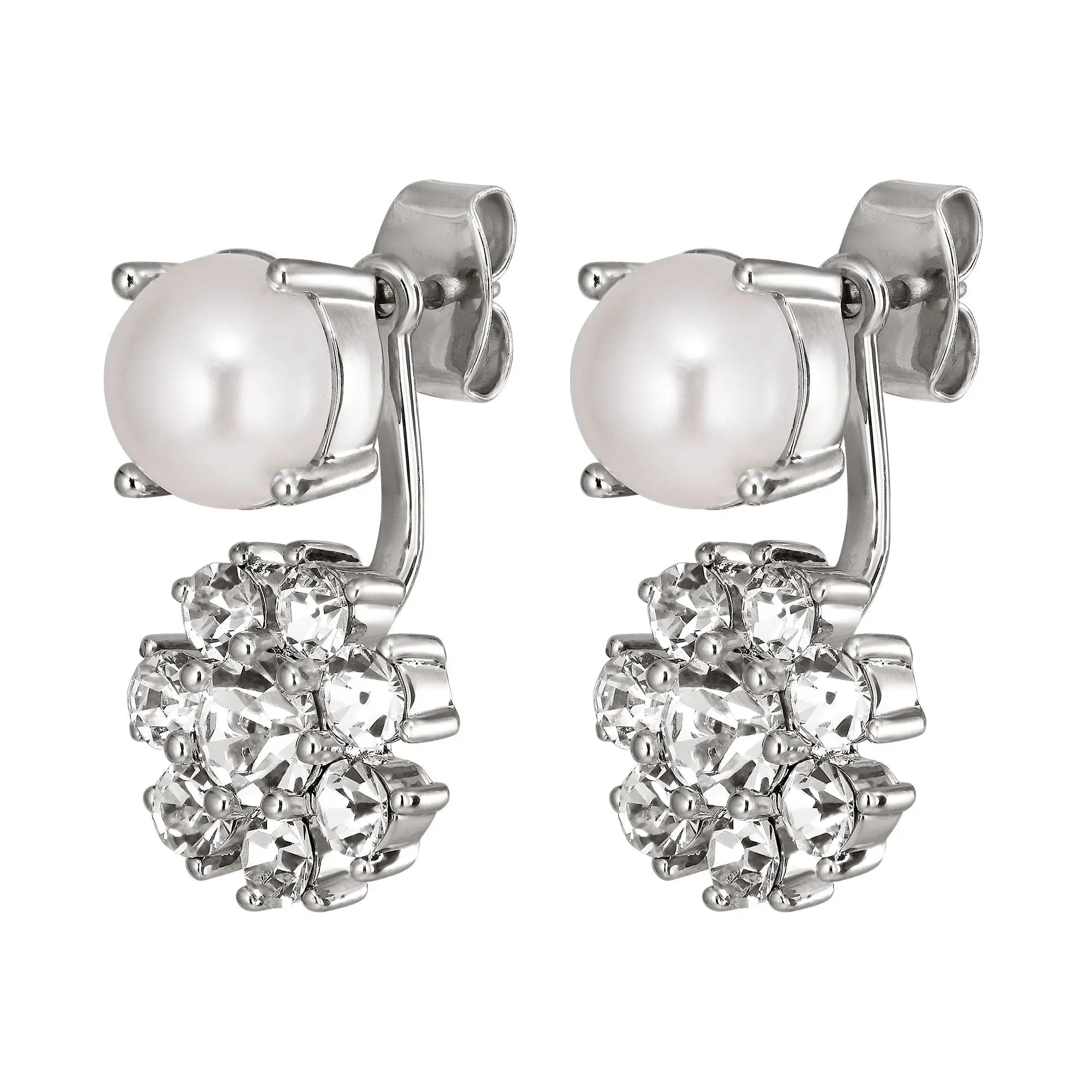 Floss Shiny Silver Earrings - Crystal / White Pearl - Dyrberg/Kern NZ