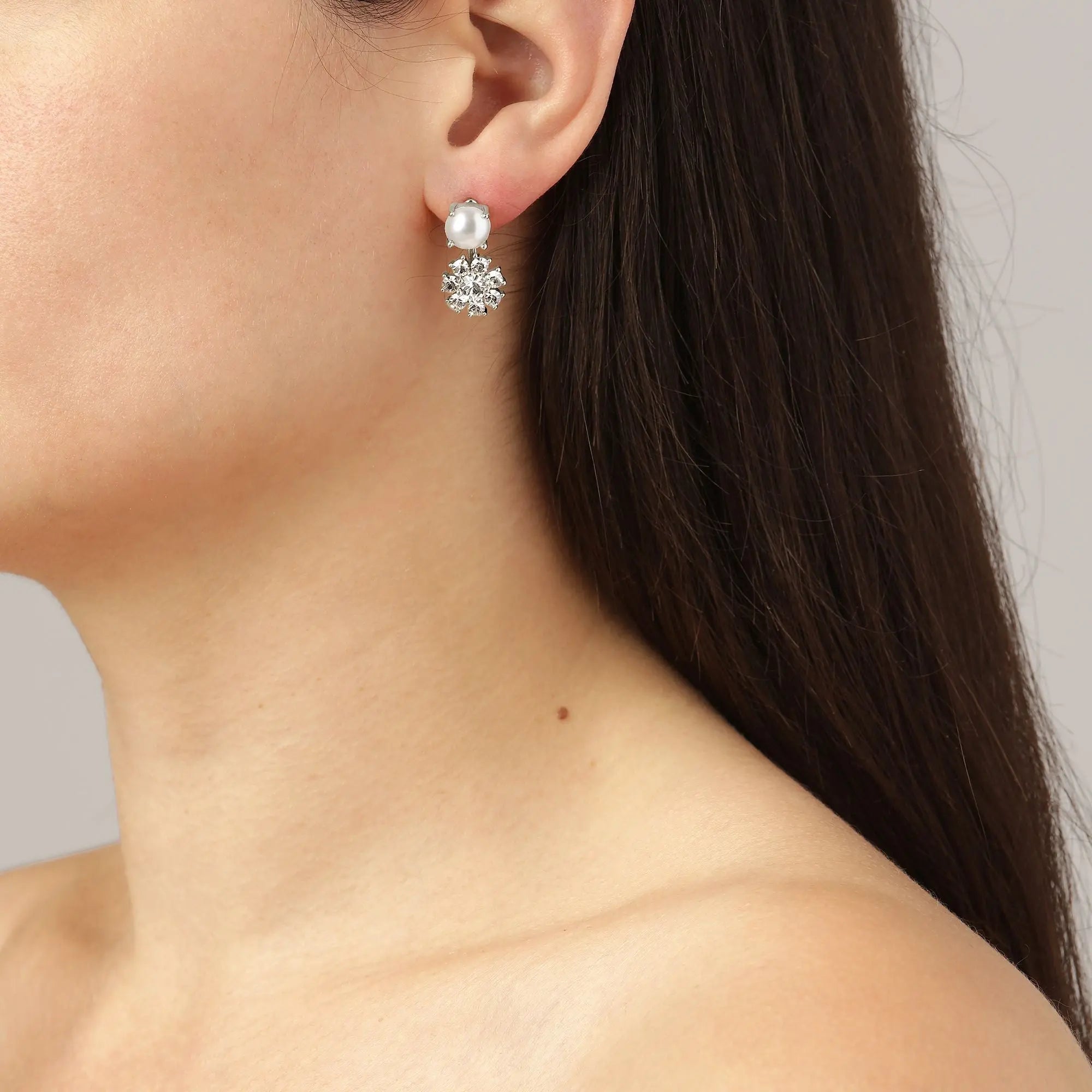 Floss Shiny Silver Earrings - Crystal / White Pearl - Dyrberg/Kern NZ