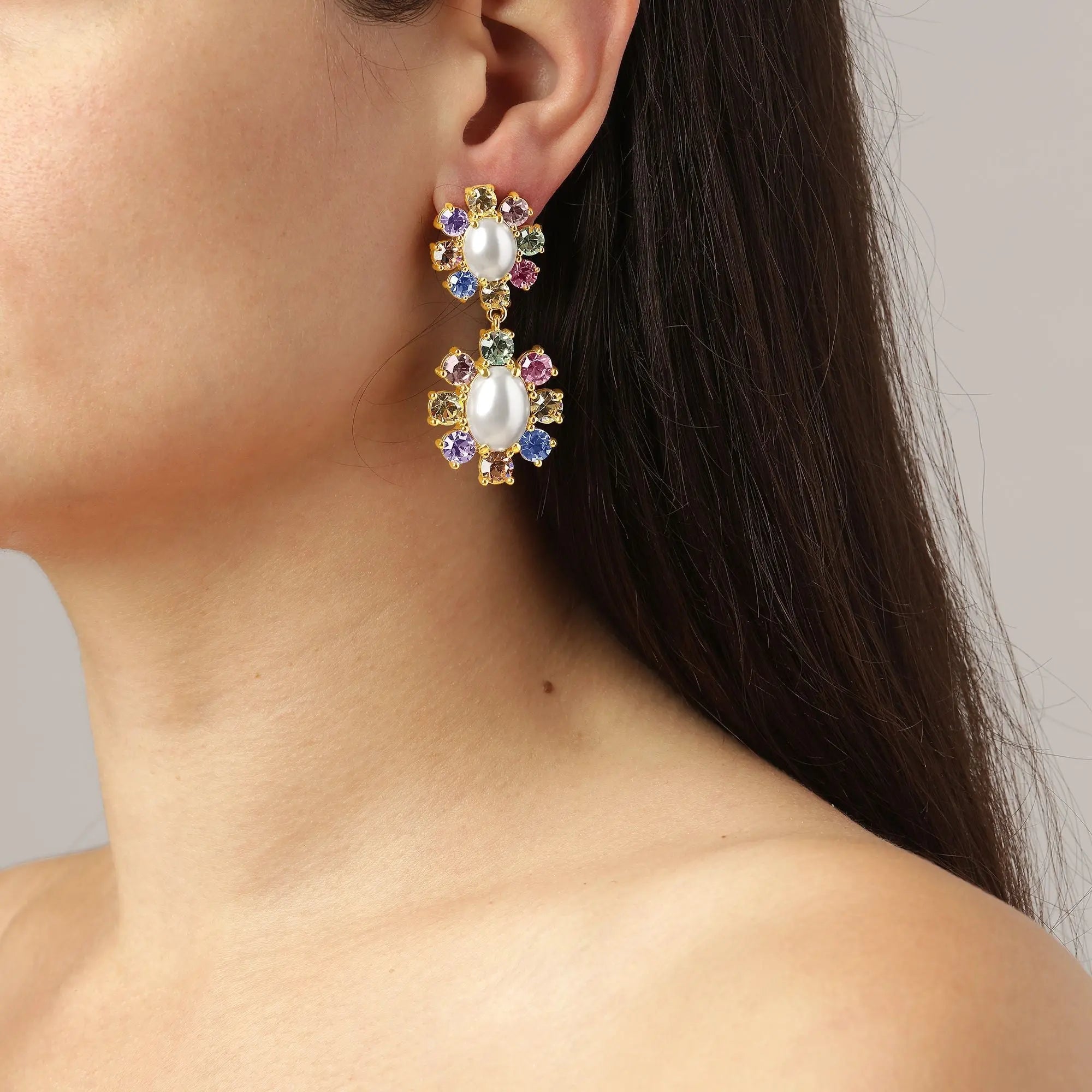 Lina Gold Earrings - Pastel Multi / White Pearl - Dyrberg/Kern NZ