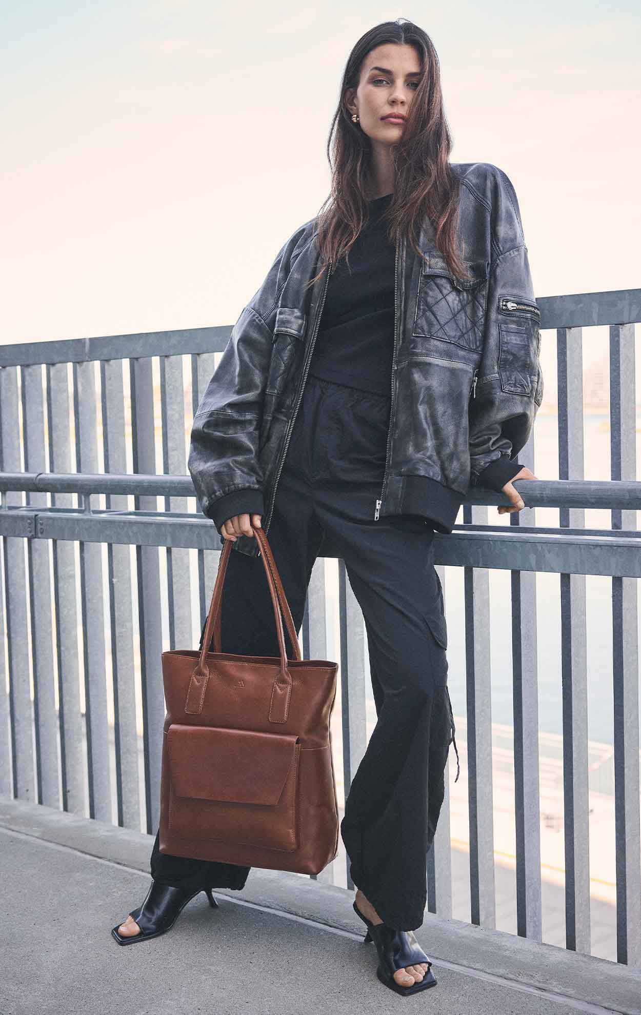 Large Chestnut Coloured Leather Workbag